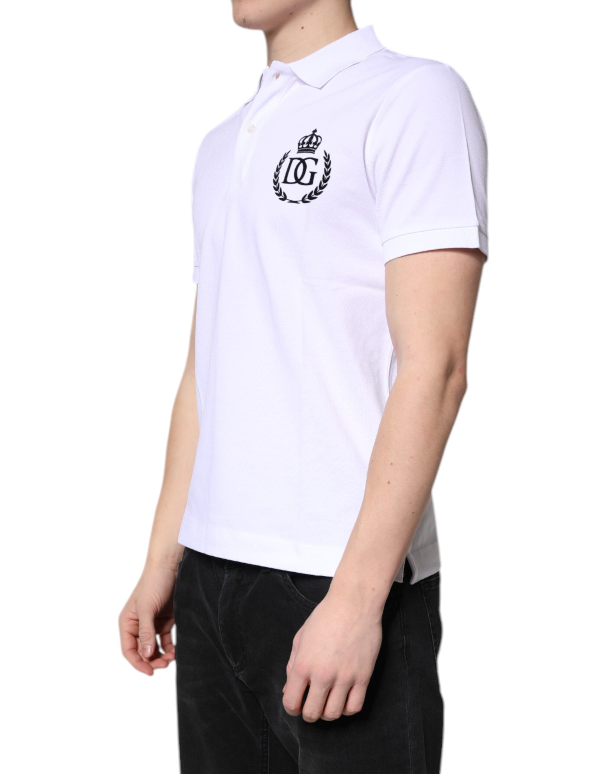 White Cotton Crown Collared Men Polo T-shirt - ventzia