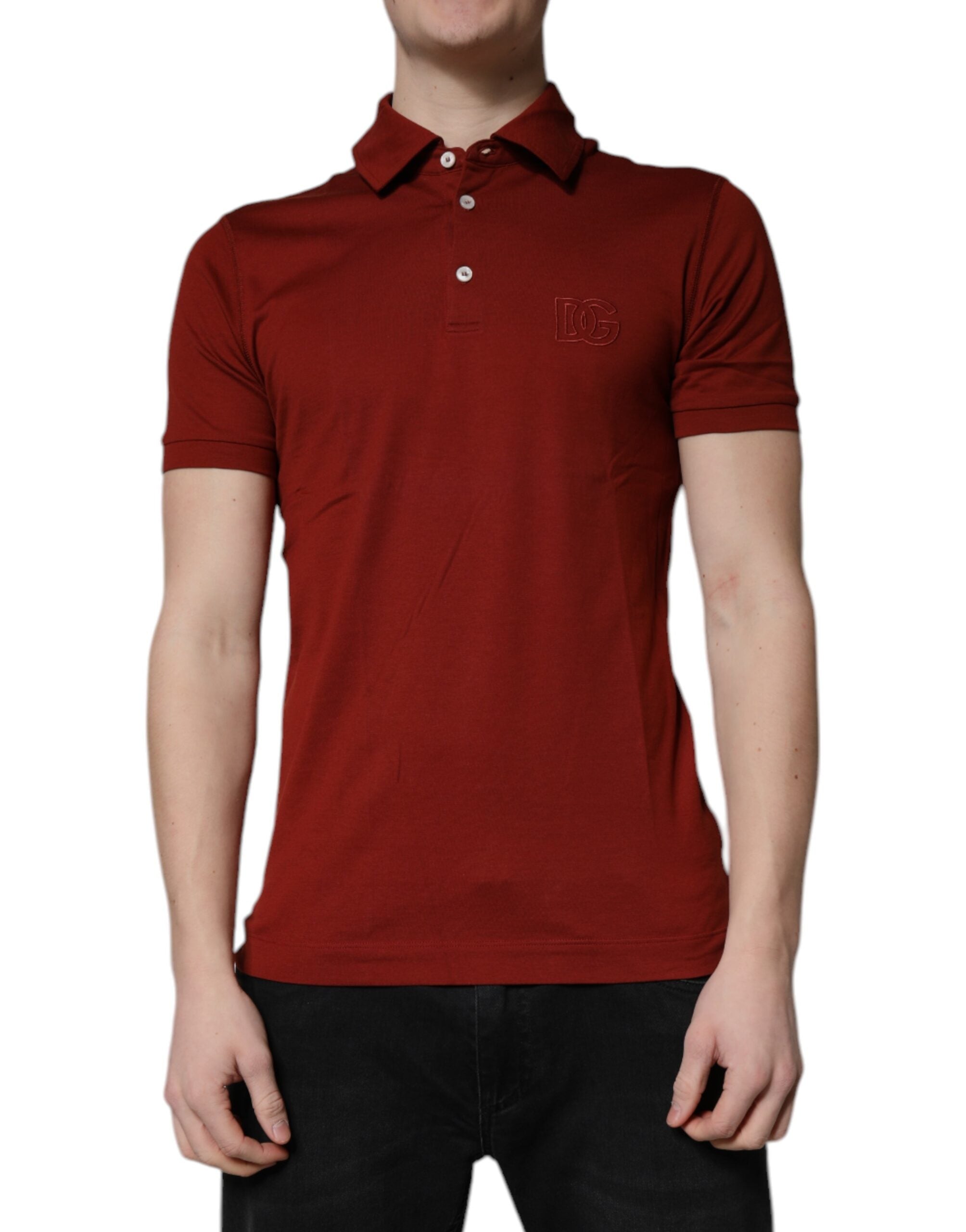 Red Cotton DG Logo Collared Men Polo T-shirt - ventzia
