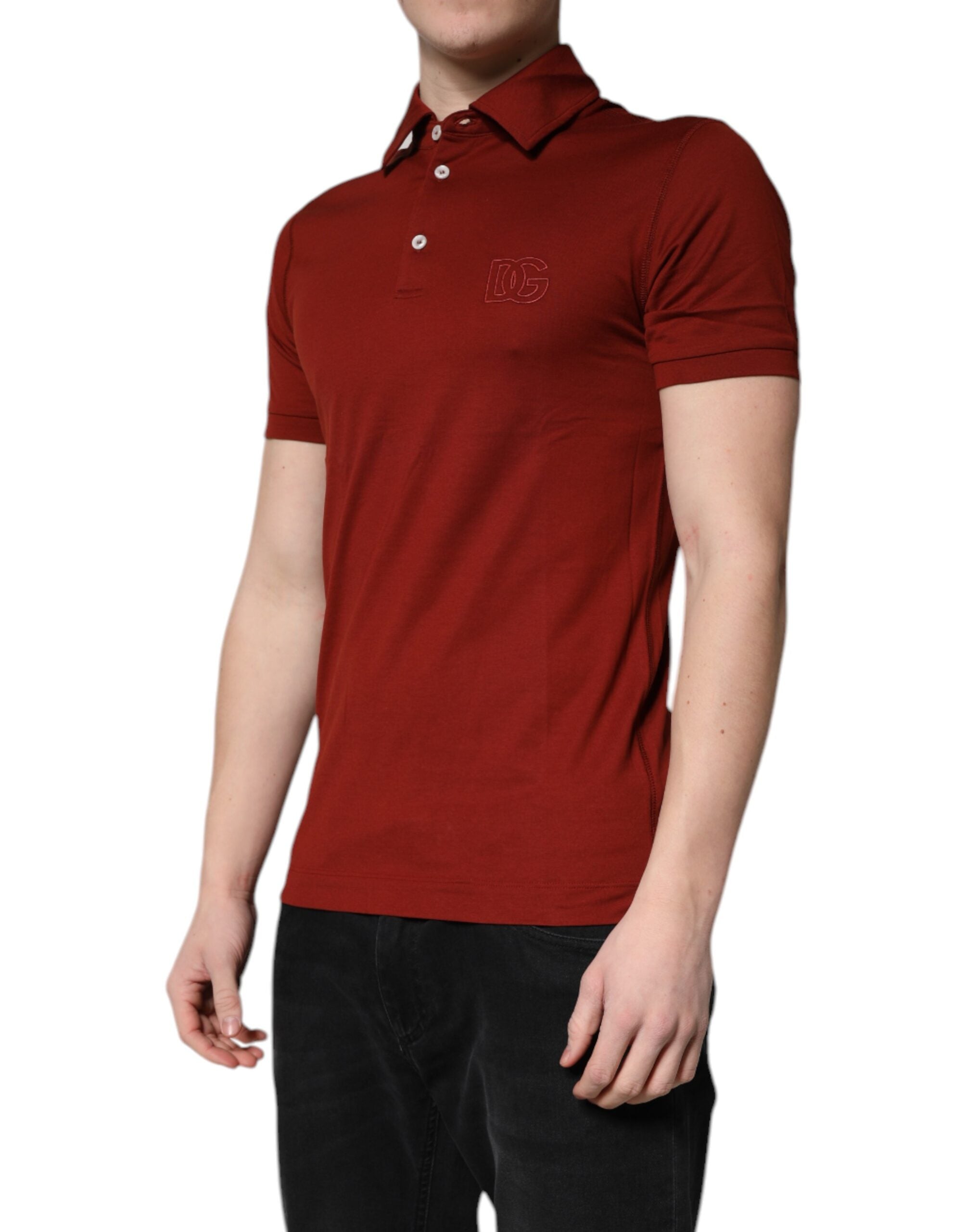 Red Cotton DG Logo Collared Men Polo T-shirt - ventzia