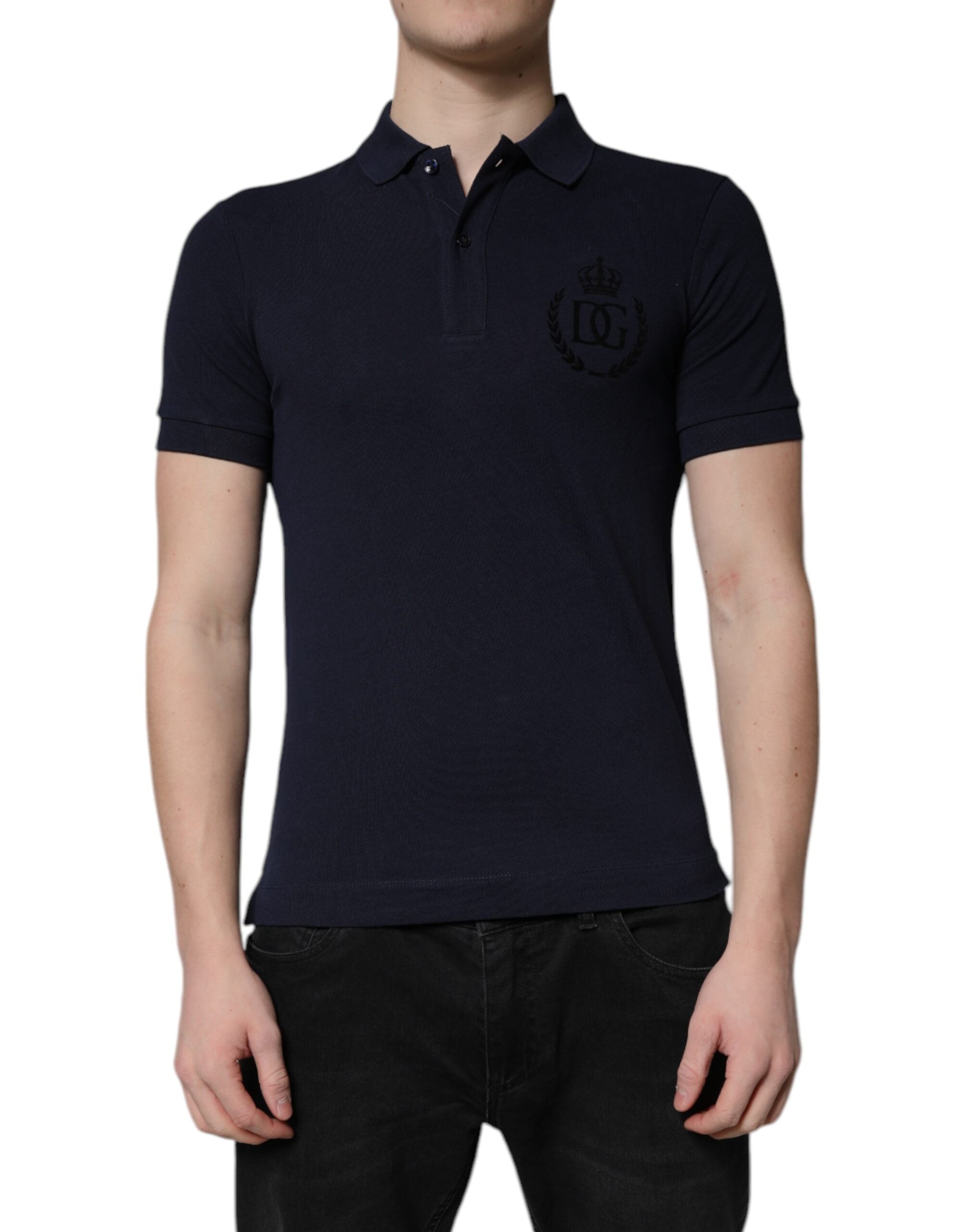 Dark Blue Cotton Crown Collared Polo T-shirt - ventzia