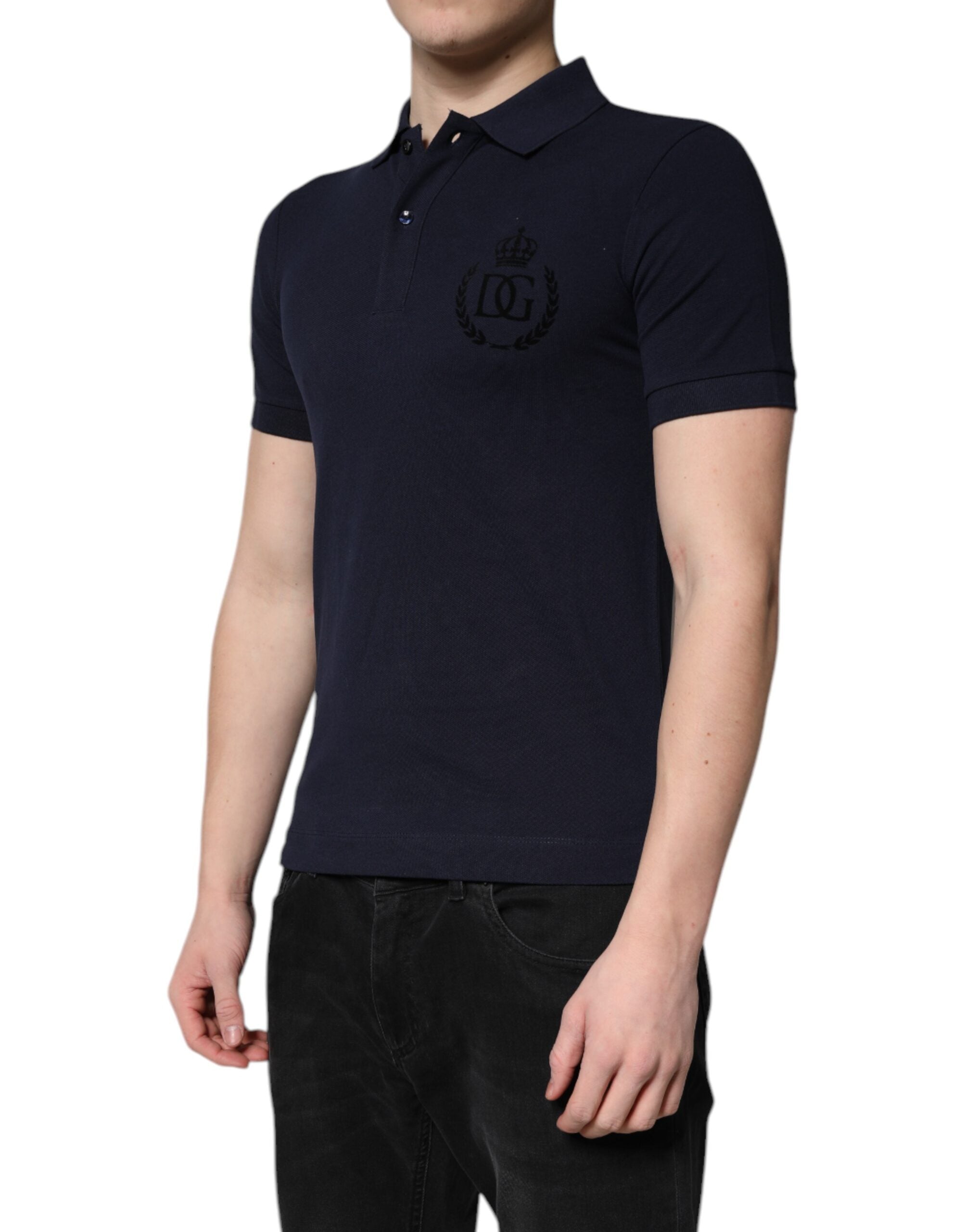 Dark Blue Cotton Crown Collared Polo T-shirt - ventzia