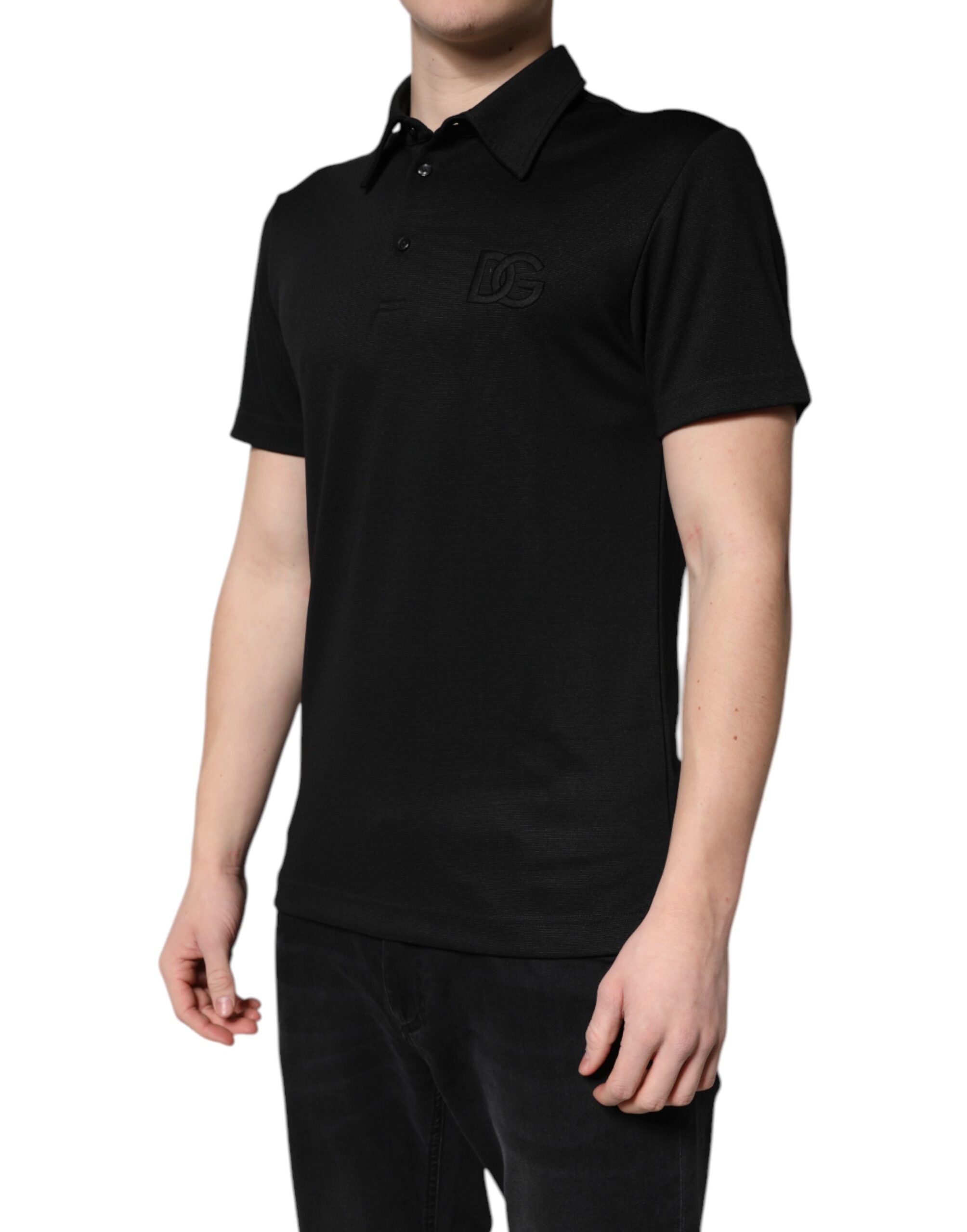 Black Polyester DG Logo Collared Polo T-shirt - ventzia