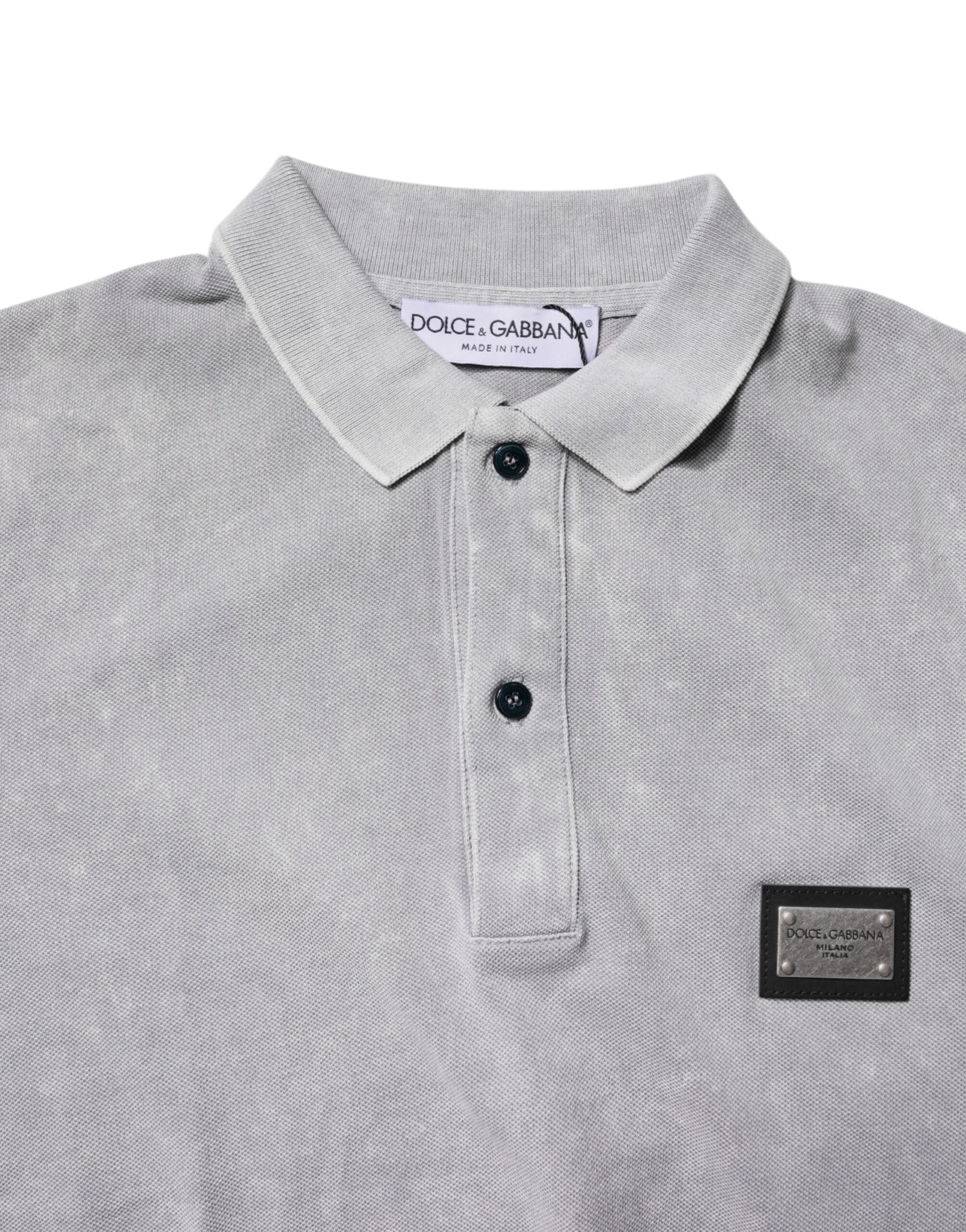 Gray Logo Plaque Cotton Men Polo Shirt T-shirt - ventzia