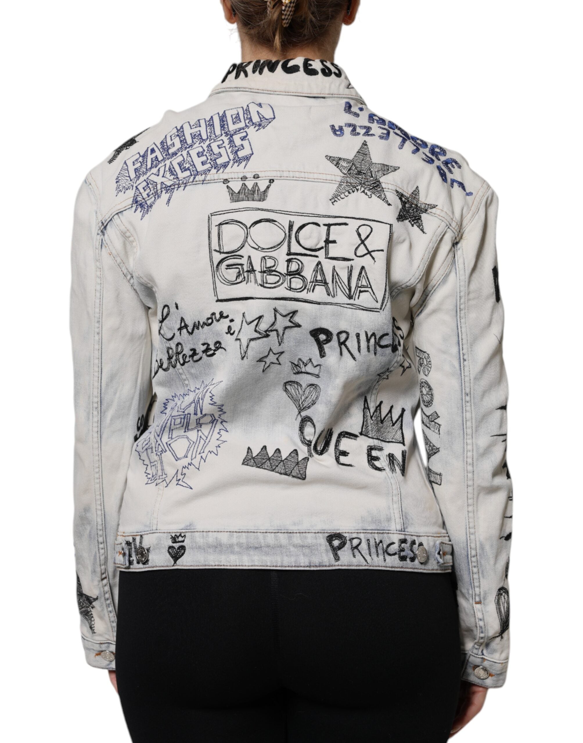 Light Blue Graffiti Button Down Denim Jacket - ventzia