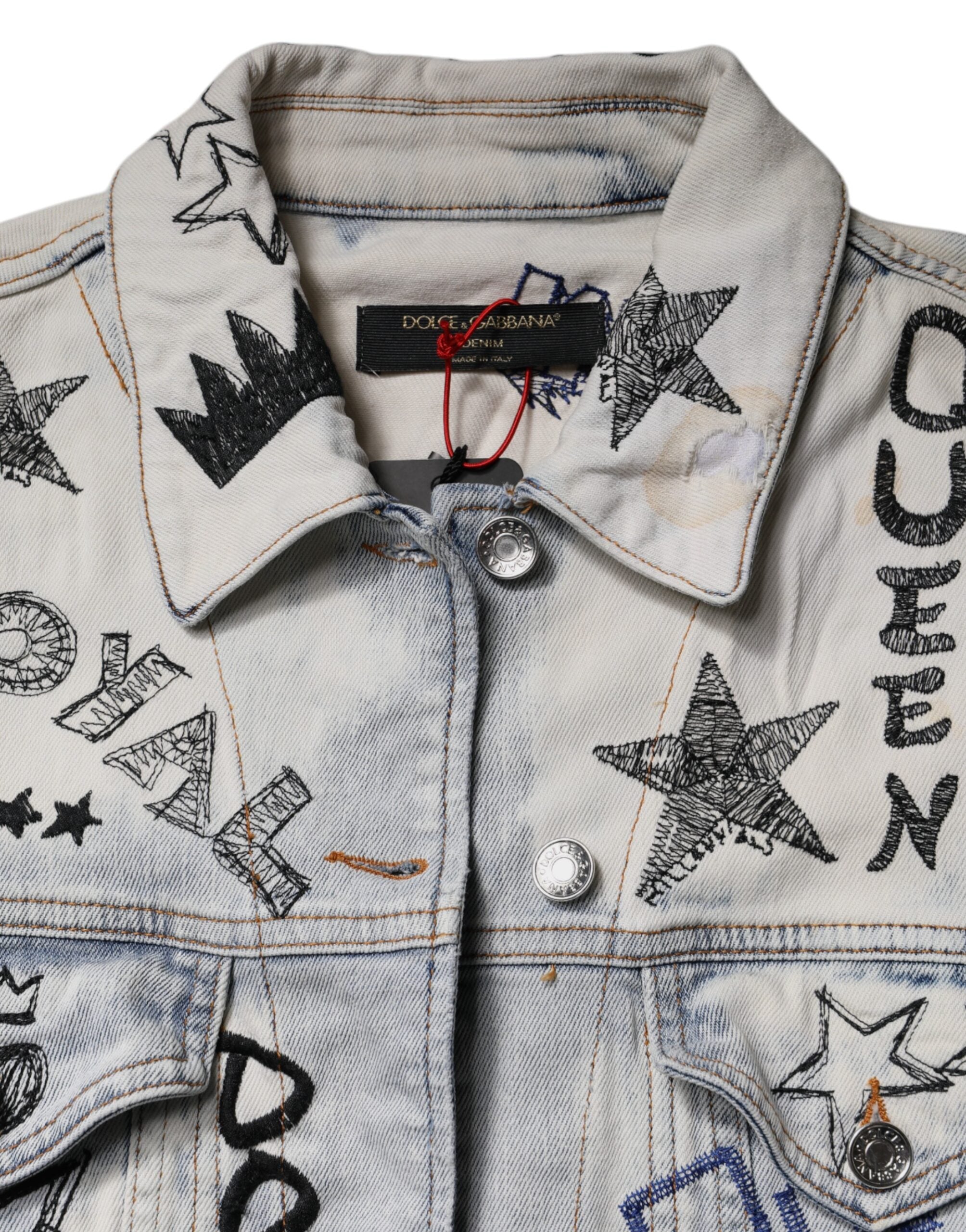 Light Blue Graffiti Button Down Denim Jacket - ventzia