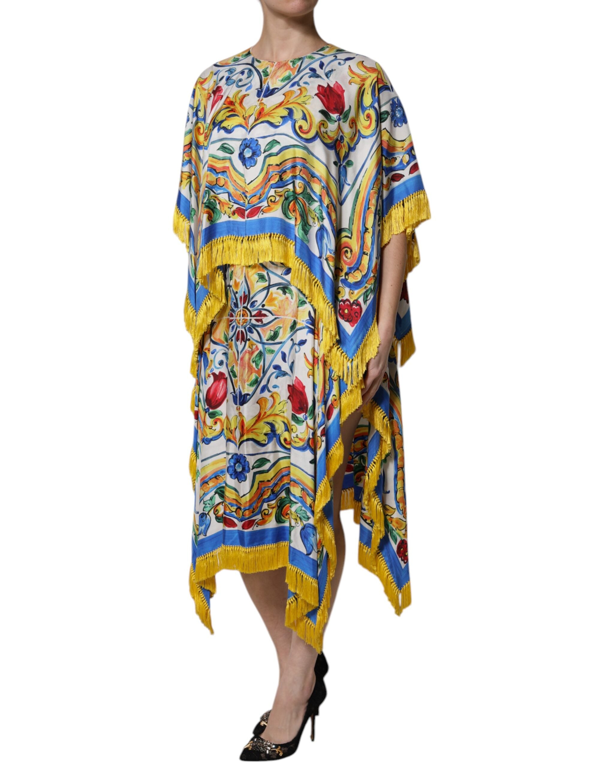 Multicolor Majolica Kaftan Short Sleeves Maxi Dress - ventzia