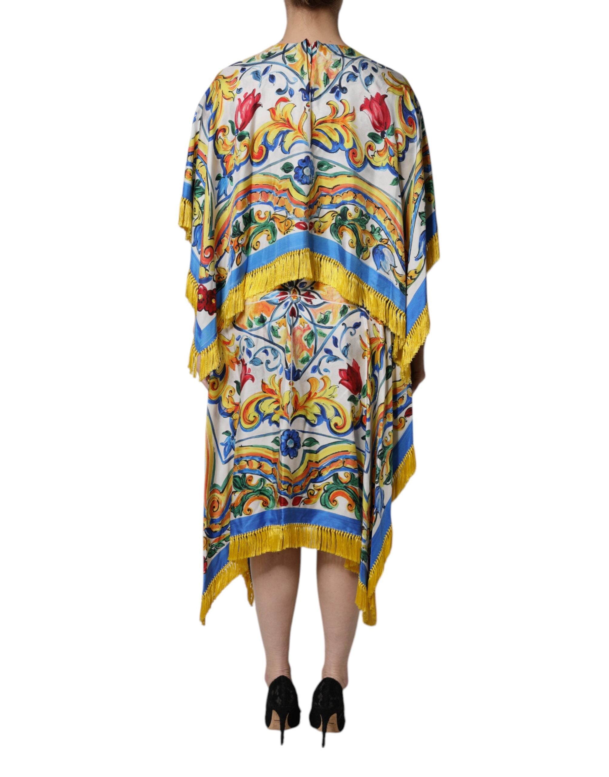 Multicolor Majolica Kaftan Short Sleeves Maxi Dress - ventzia