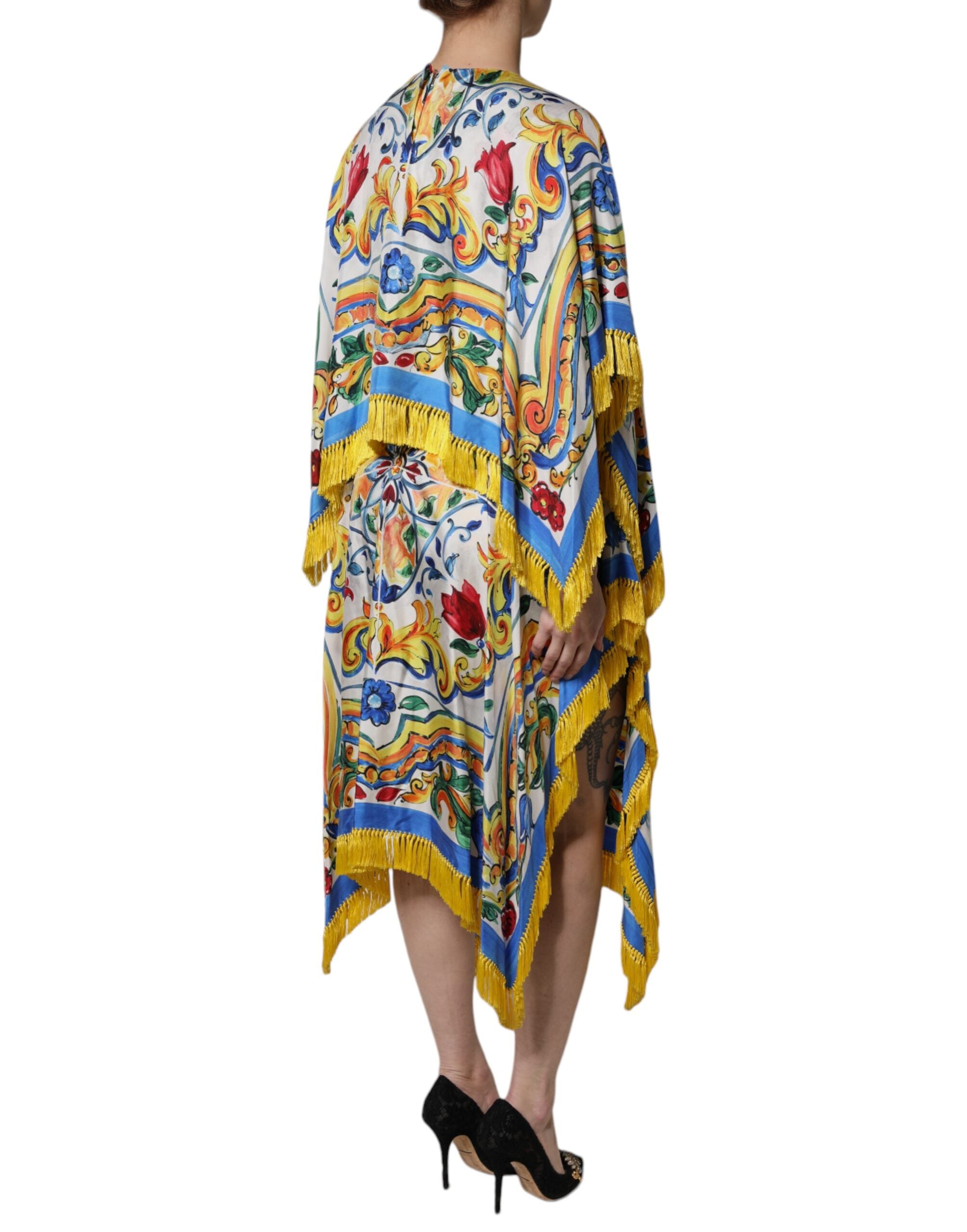 Multicolor Majolica Kaftan Short Sleeves Maxi Dress - ventzia