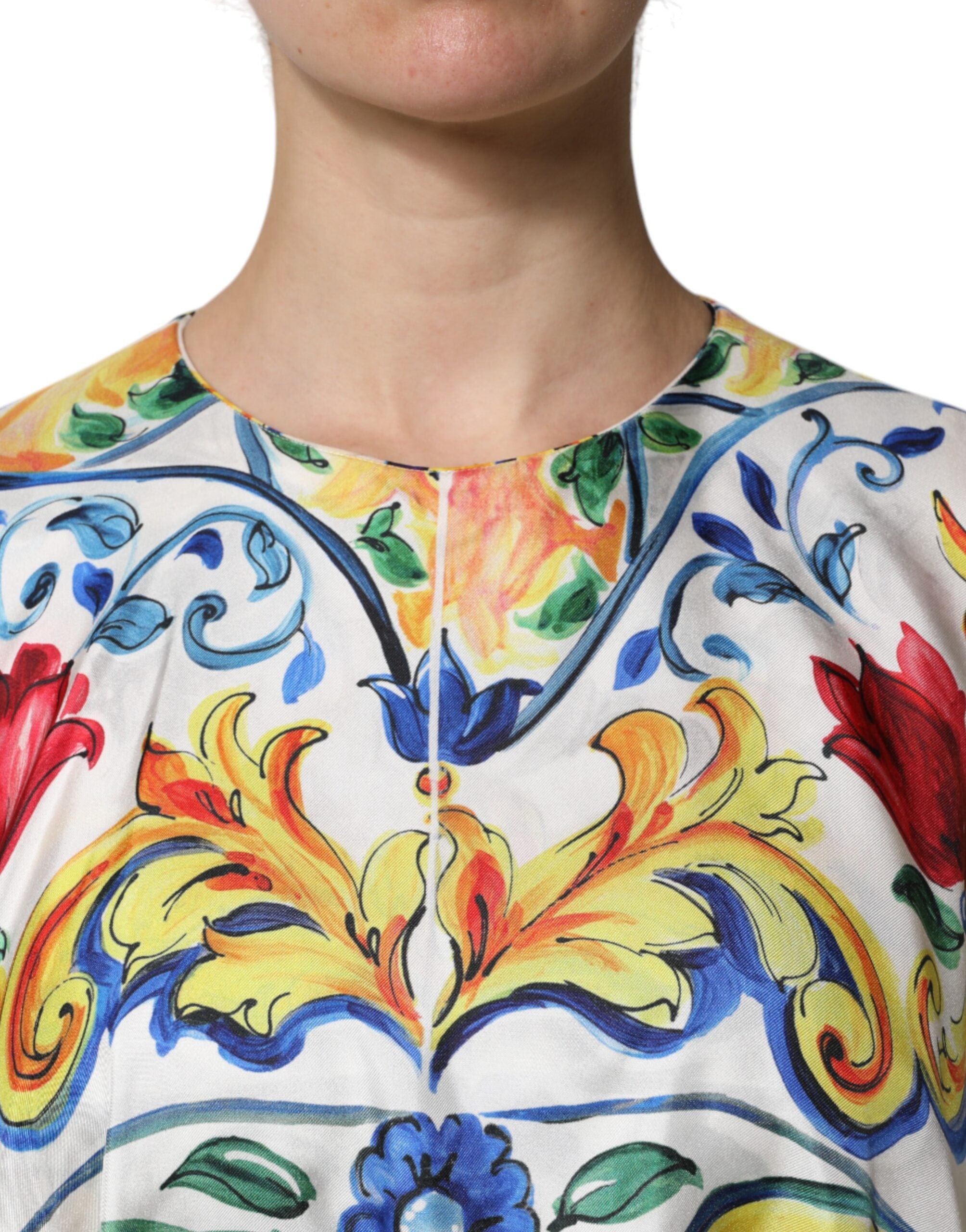 Multicolor Majolica Kaftan Short Sleeves Maxi Dress - ventzia