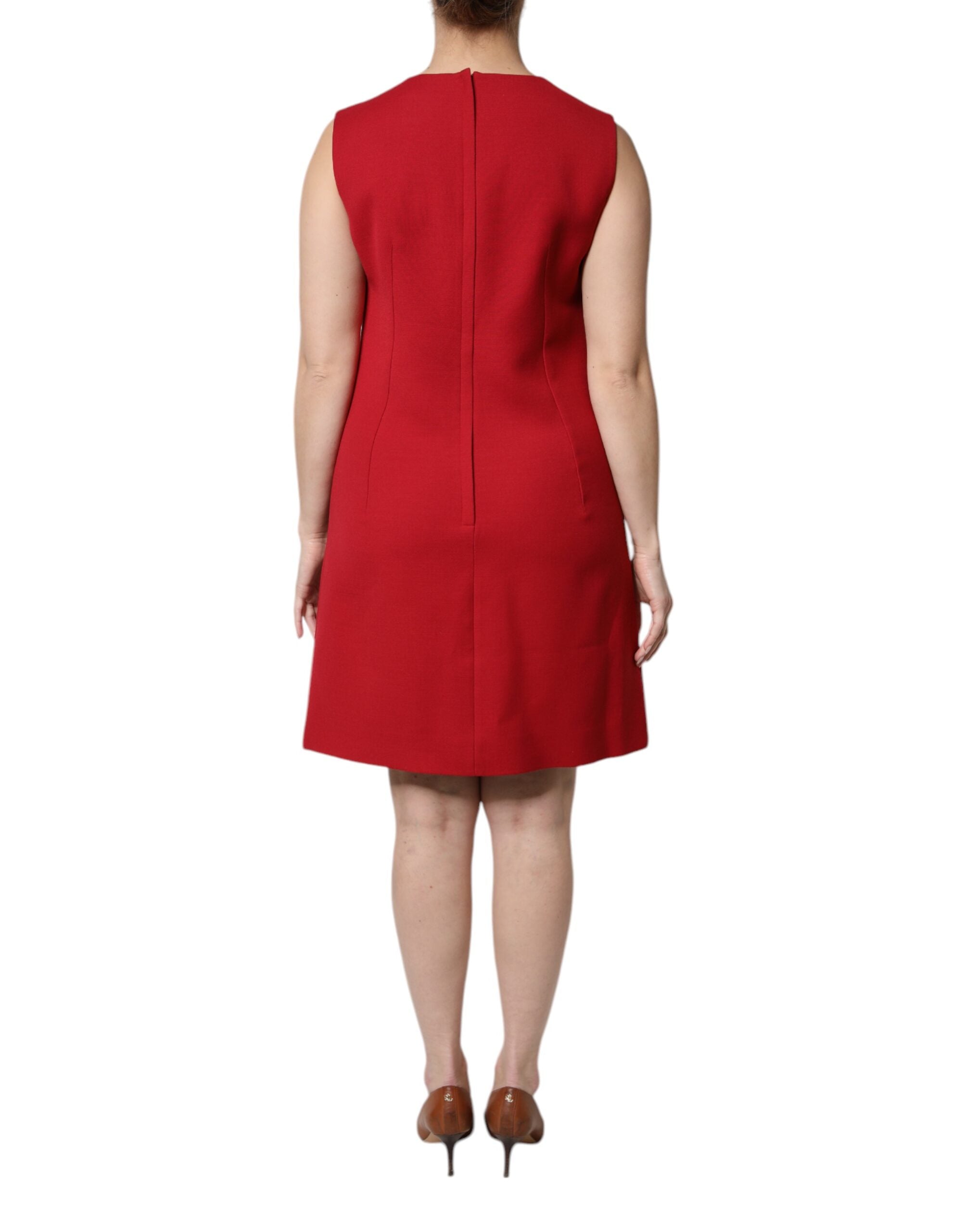 Red Wool Sleeveless Knee Length A-line Dress - ventzia