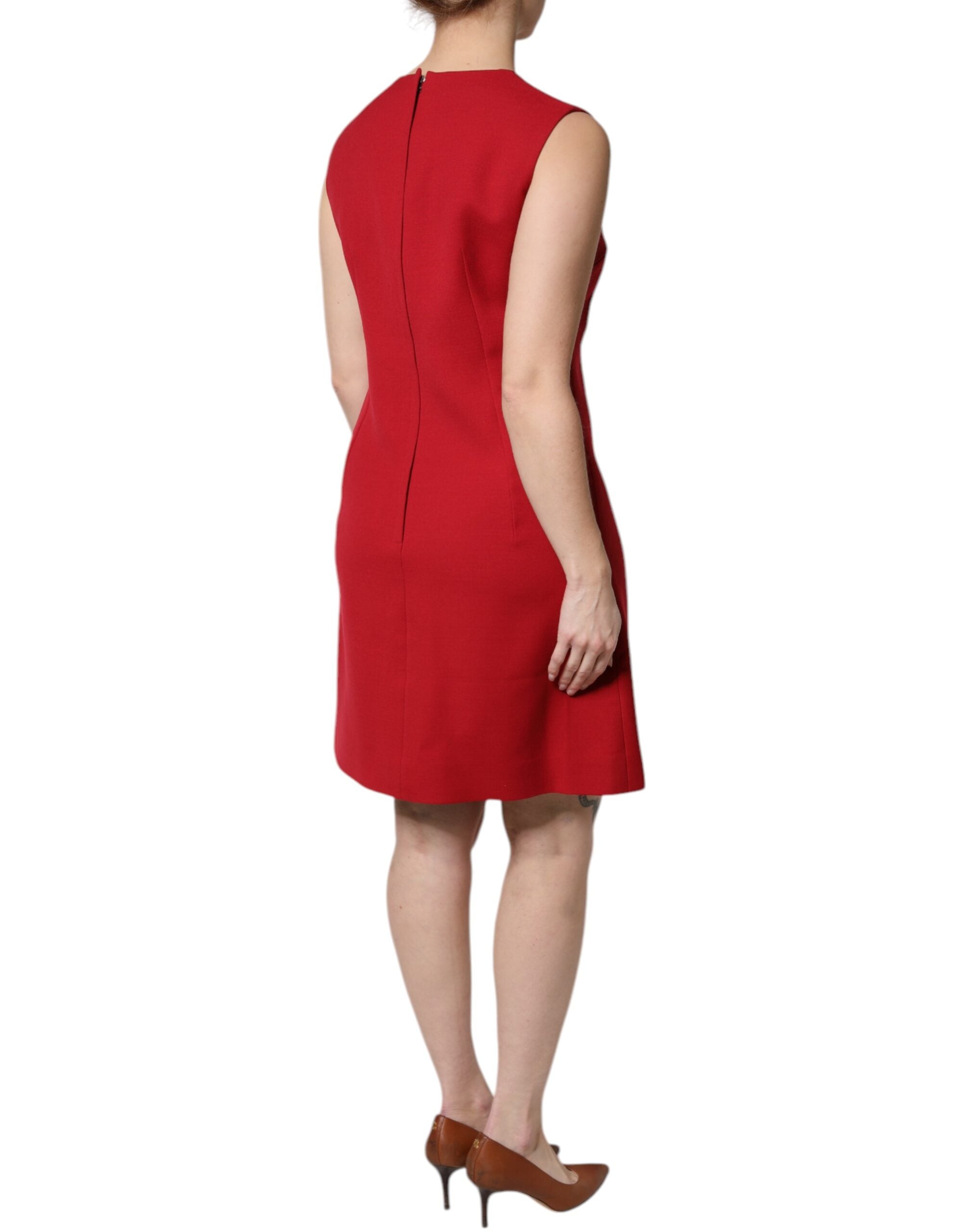 Red Wool Sleeveless Knee Length A-line Dress - ventzia