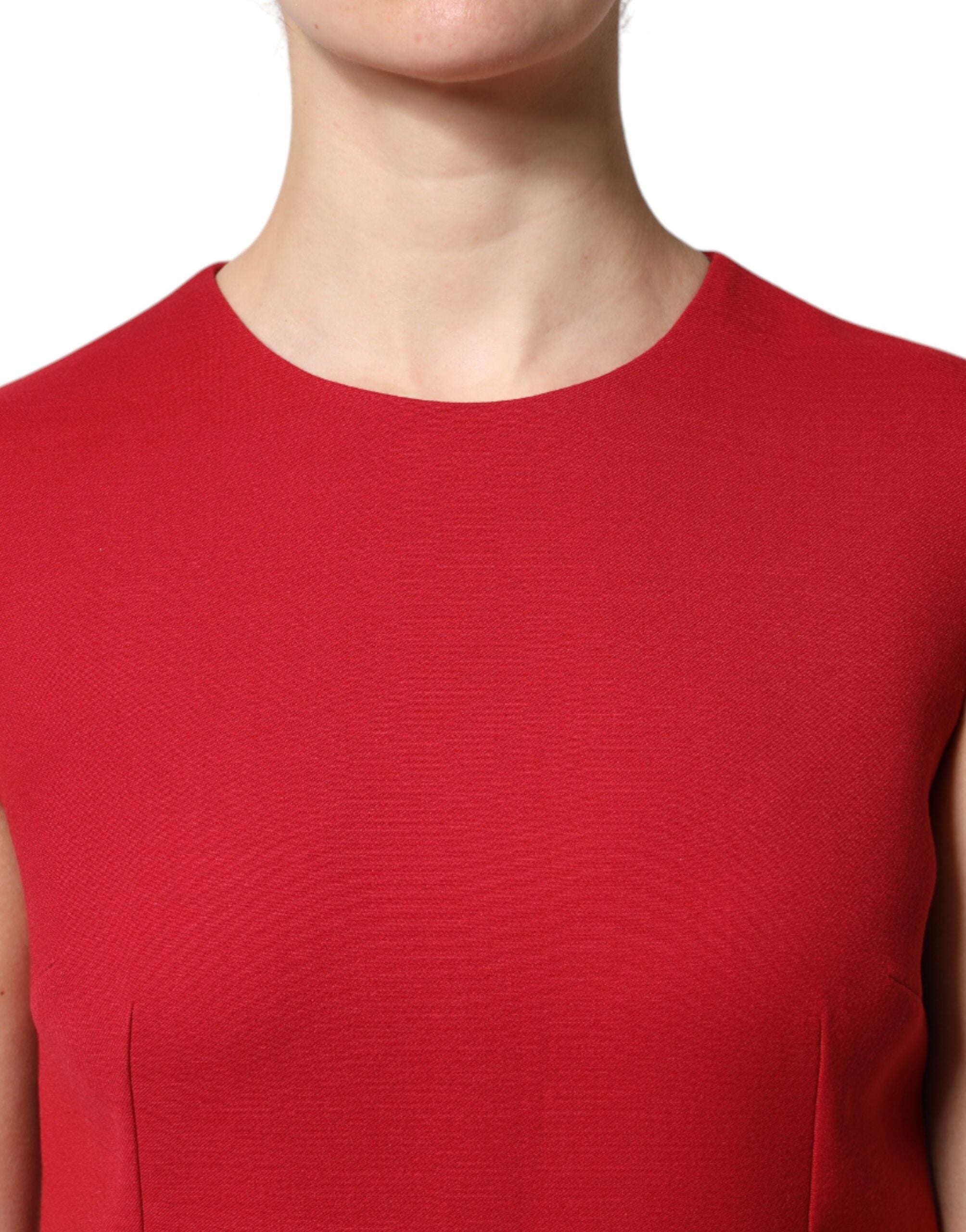 Red Wool Sleeveless Knee Length A-line Dress - ventzia