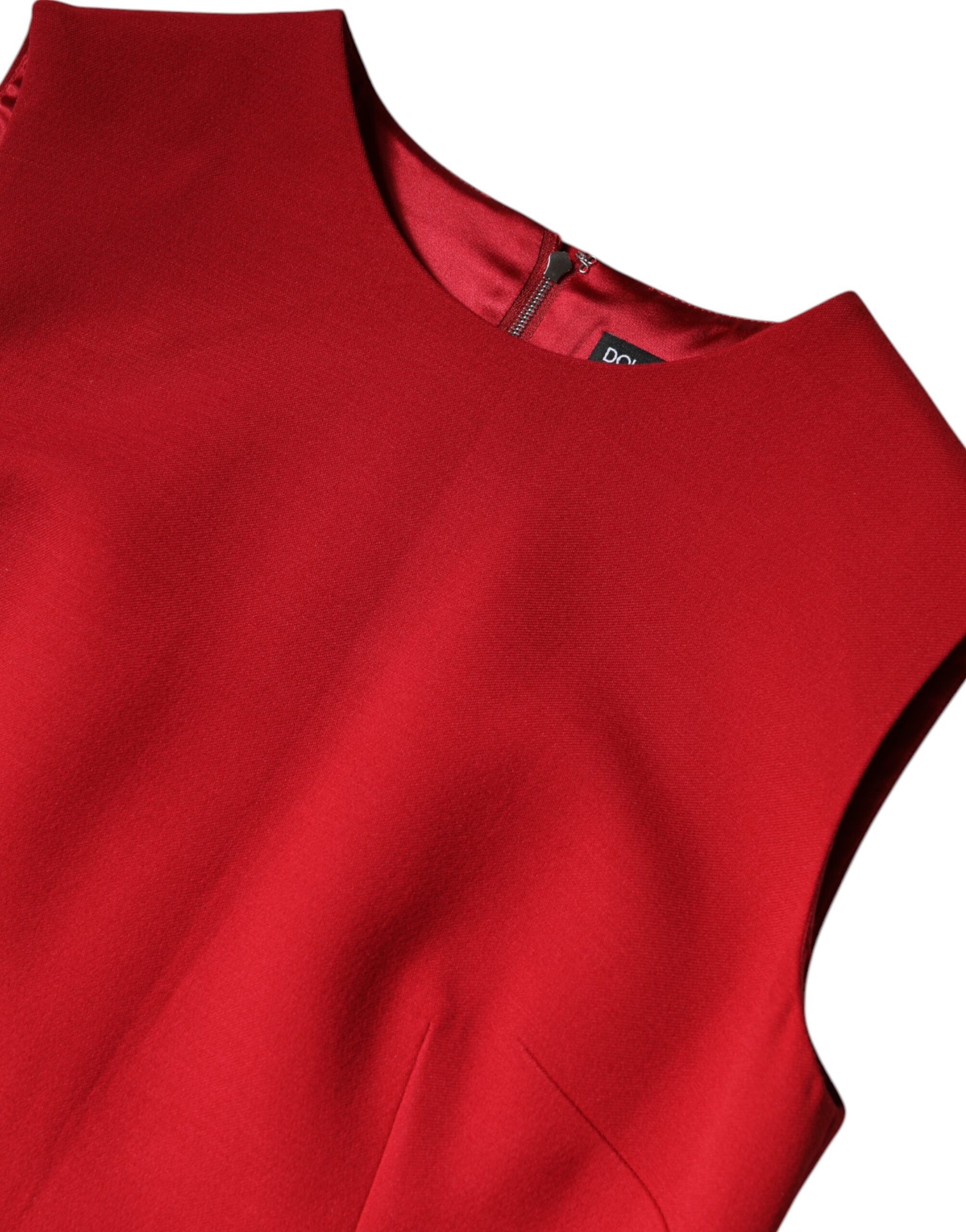 Red Wool Sleeveless Knee Length A-line Dress - ventzia