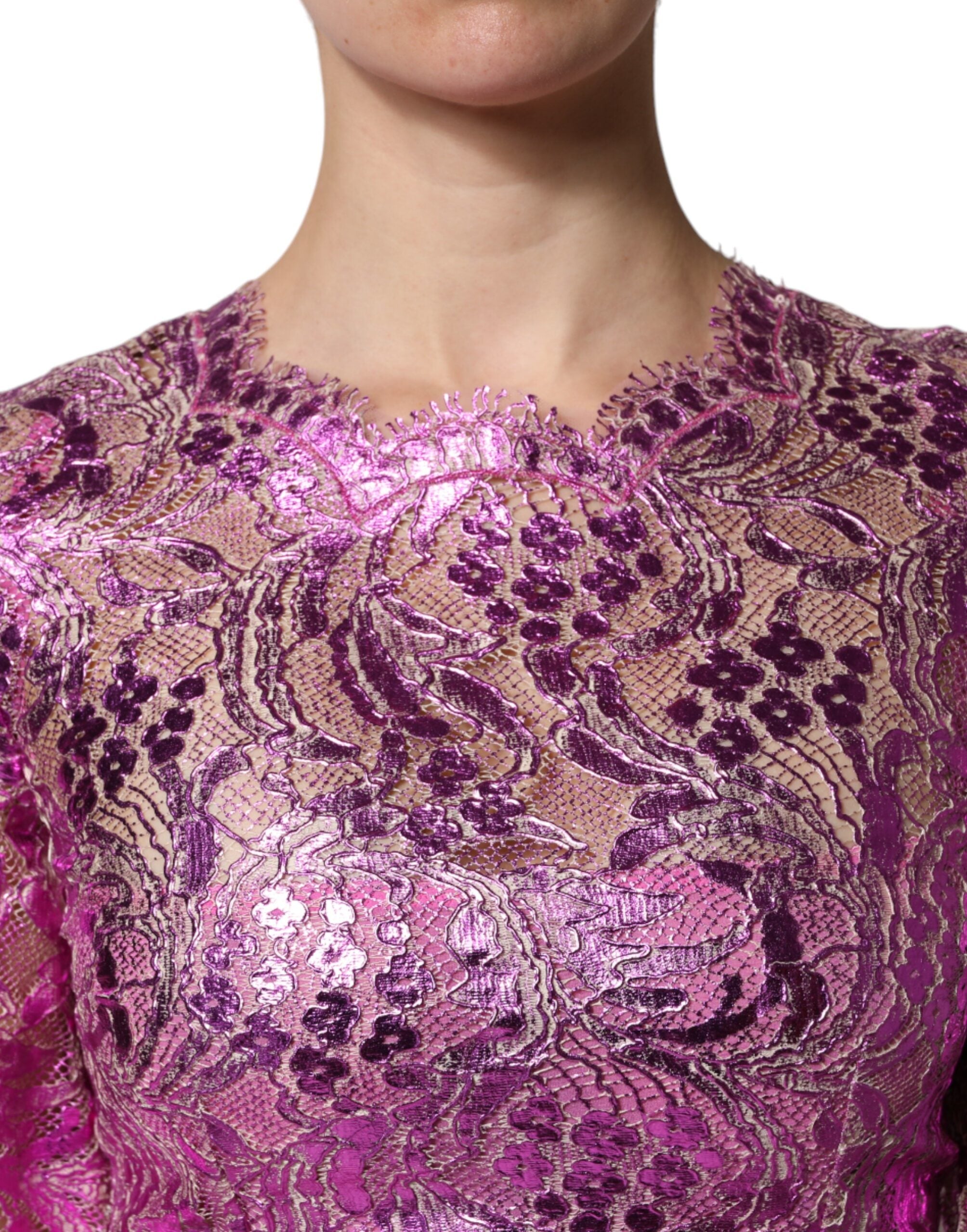 Metallic Fuchsia Floral Sheath Mini Dress - ventzia