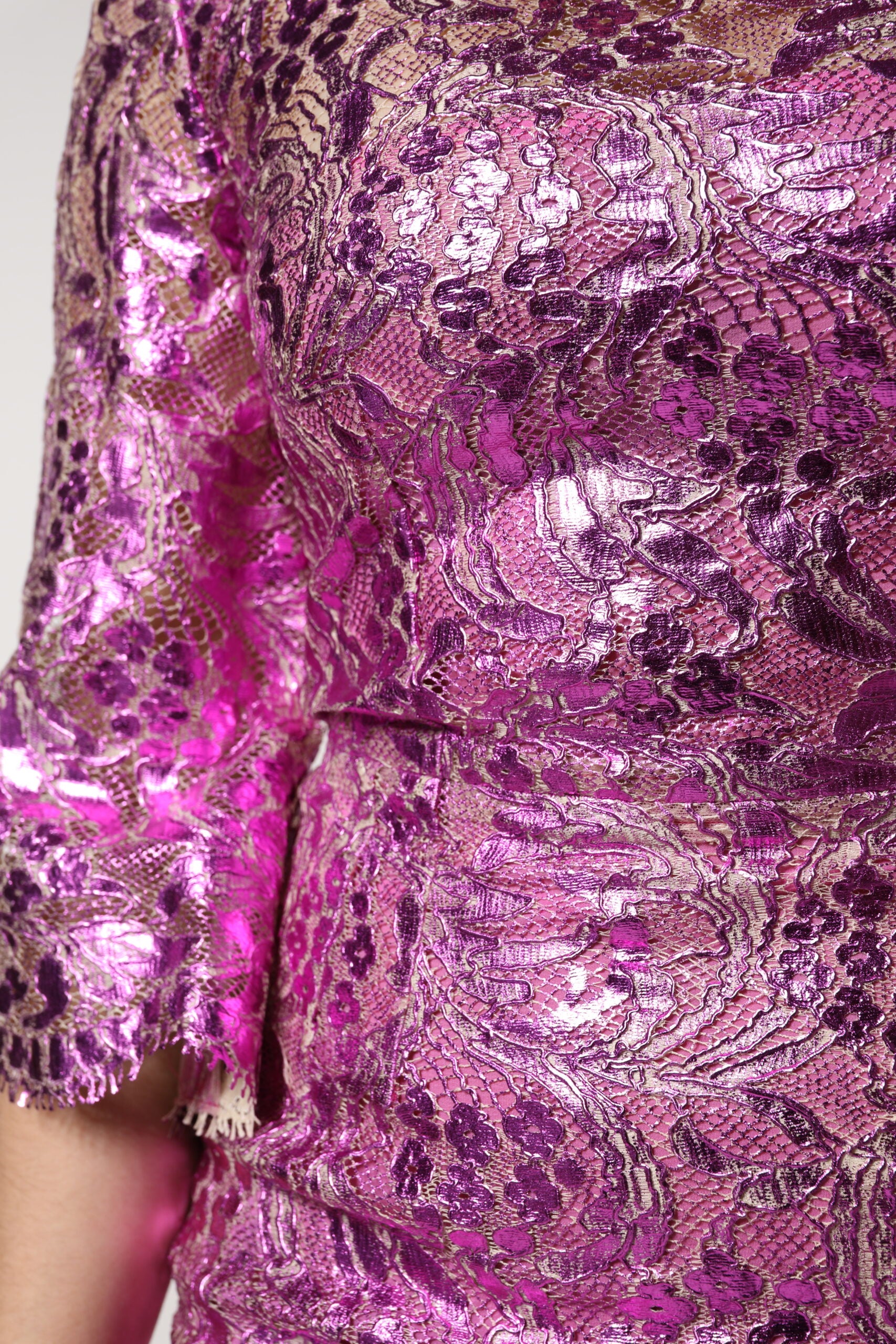 Metallic Fuchsia Floral Sheath Mini Dress - ventzia