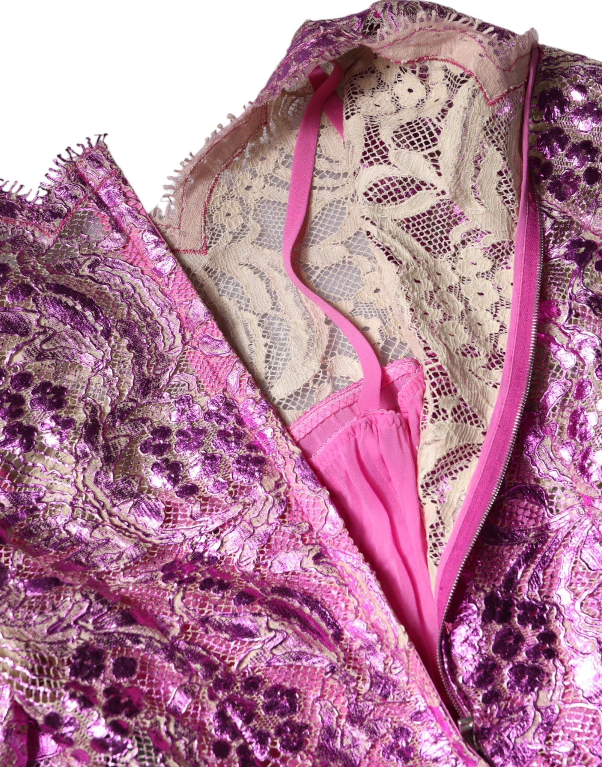 Metallic Fuchsia Floral Sheath Mini Dress - ventzia