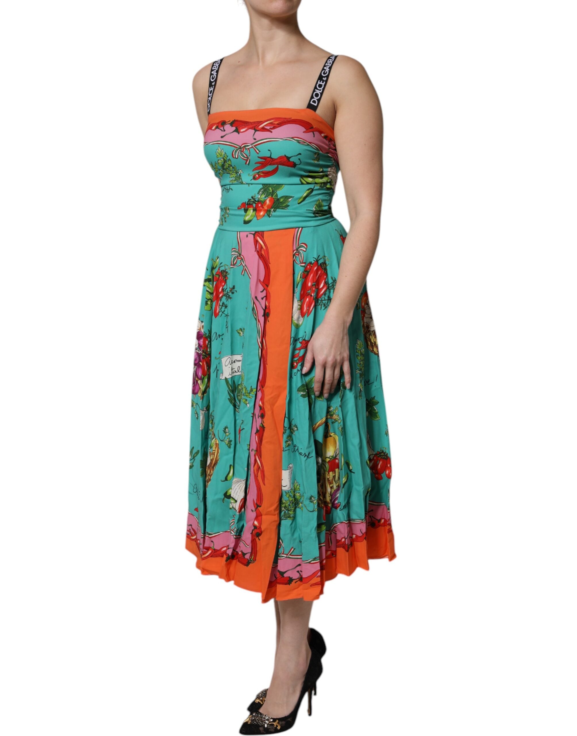 Multicolor Printed Silk Sleeveless Midi Dress - ventzia