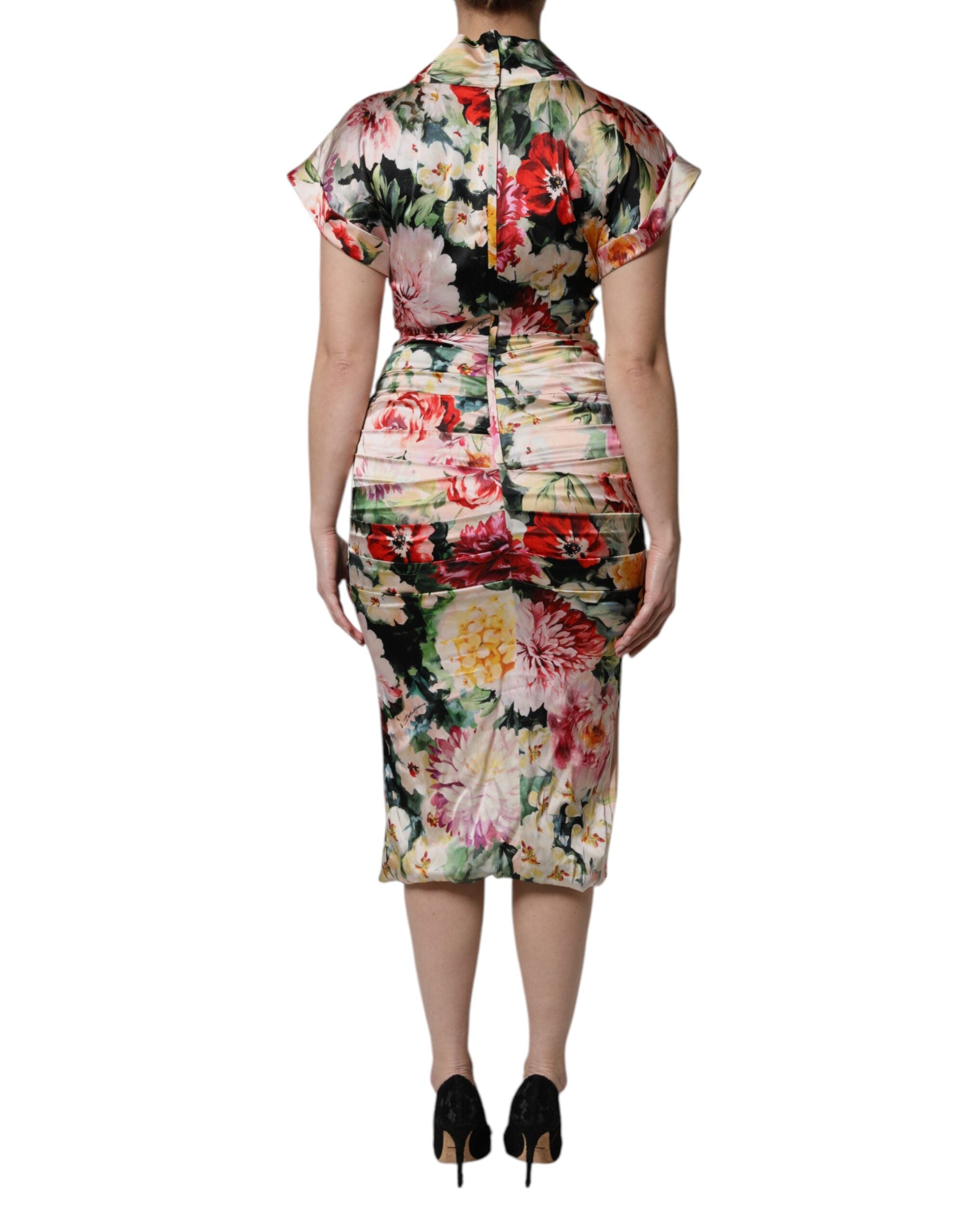 Multicolor Floral Short Sleeves Sheath Midi Dress - ventzia