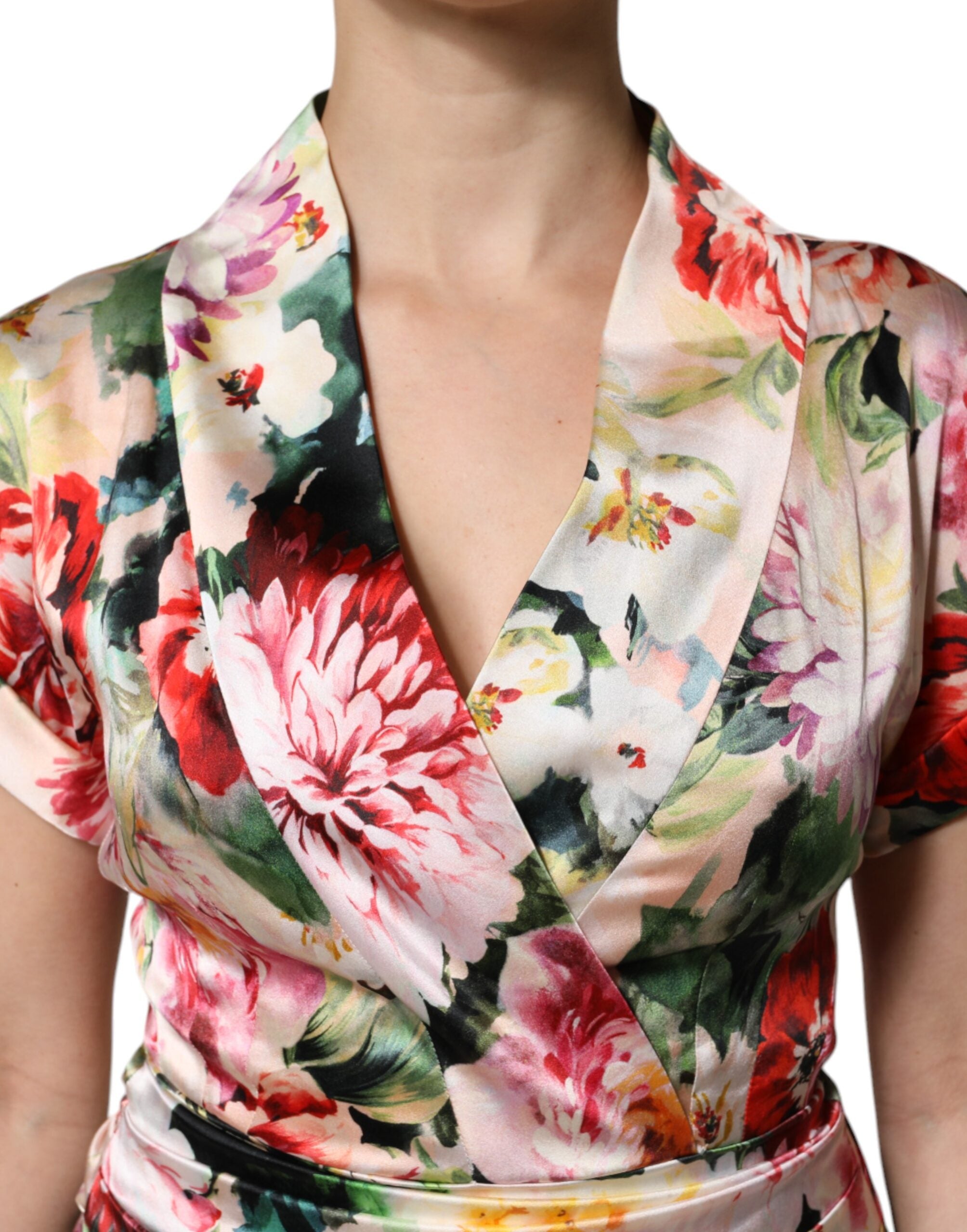 Multicolor Floral Short Sleeves Sheath Midi Dress - ventzia
