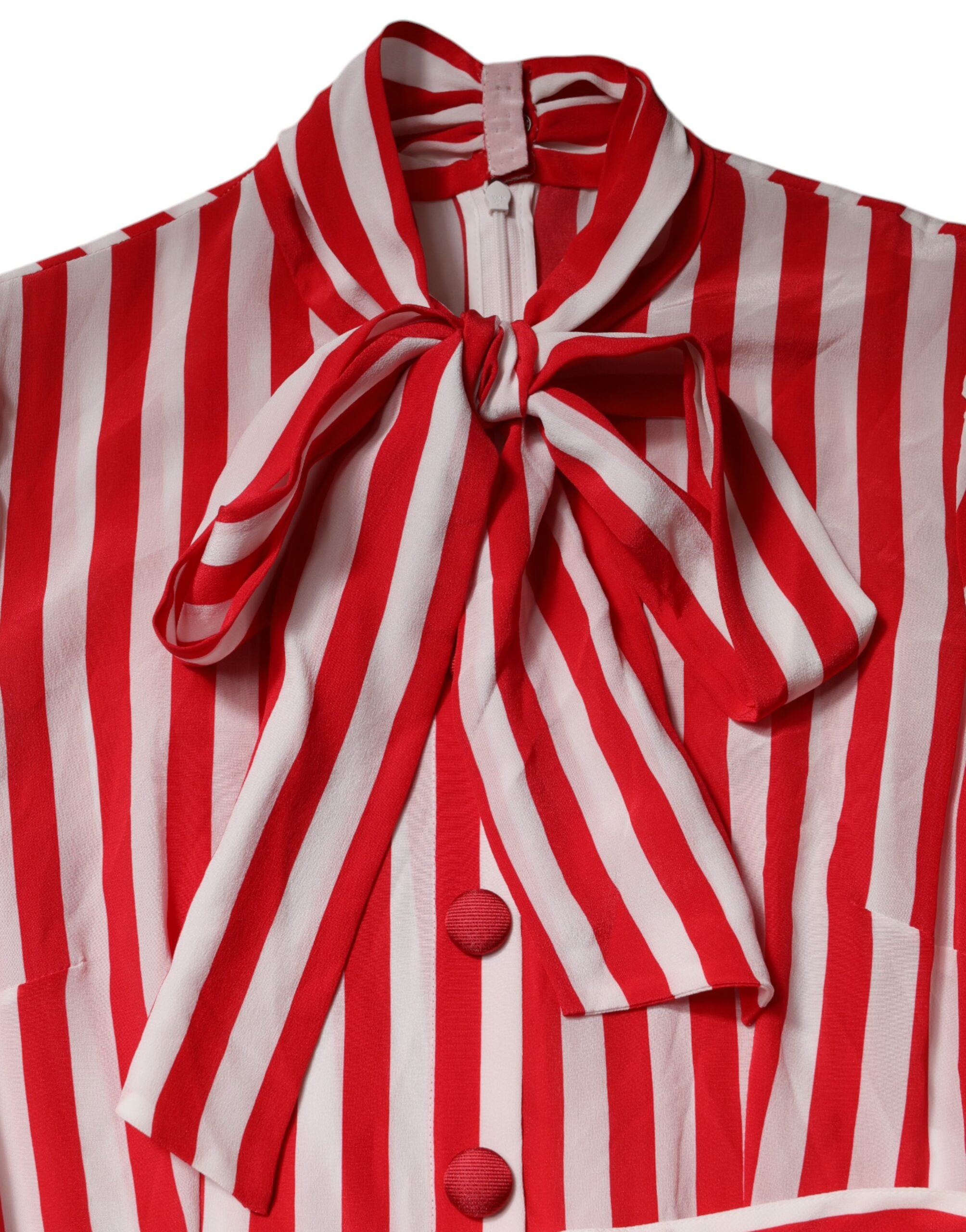 White Red Stripes Long Sleeves Midi Dress - ventzia