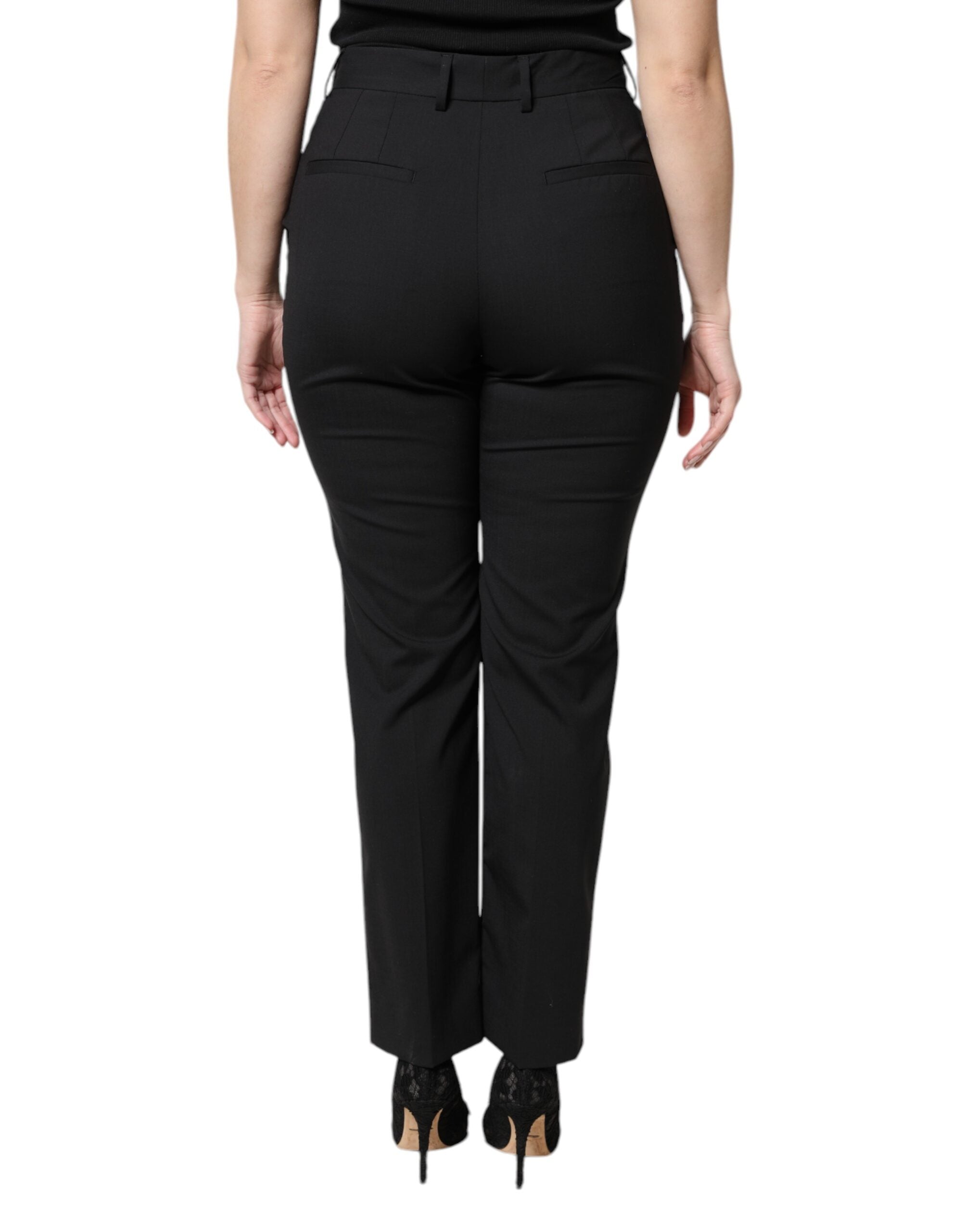 Black Polyester High Waist Dress Pants - ventzia