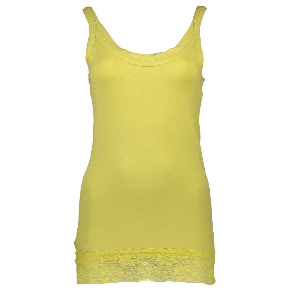 Yellow Cotton Womens Tank with Lace Detail - ventzia