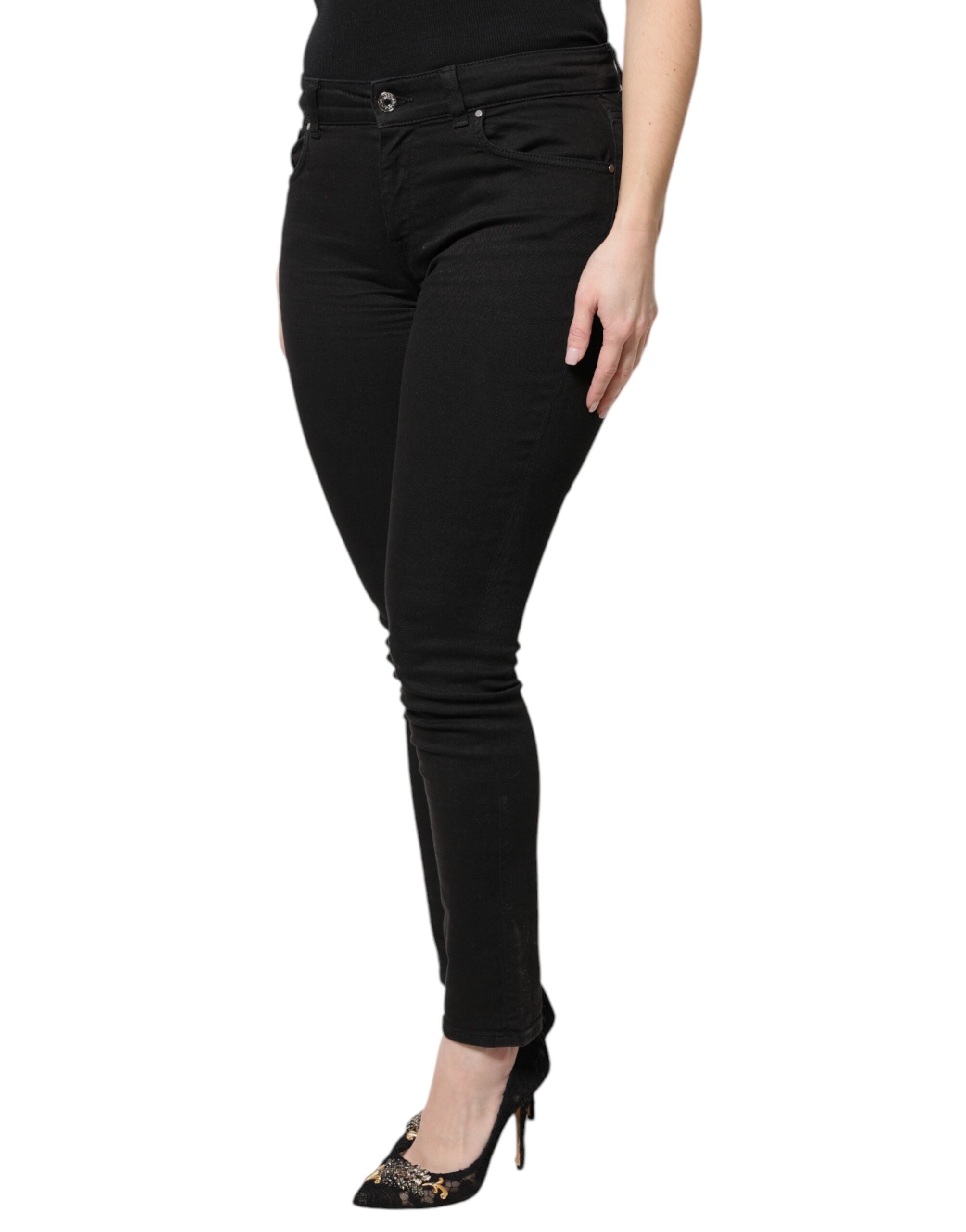 Black Cotton High Waist Skinny Denim Jeans - ventzia