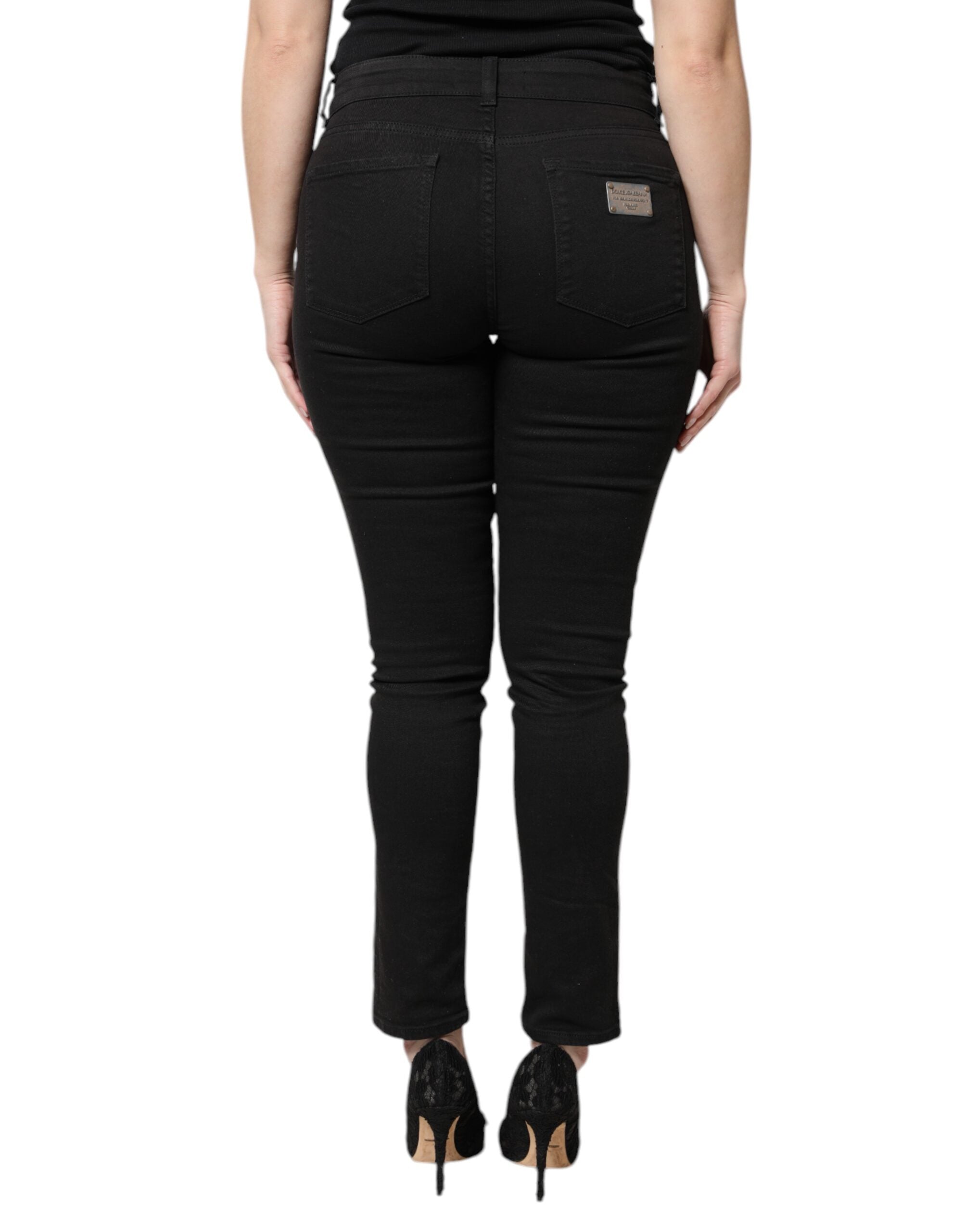 Black Cotton High Waist Skinny Denim Jeans - ventzia
