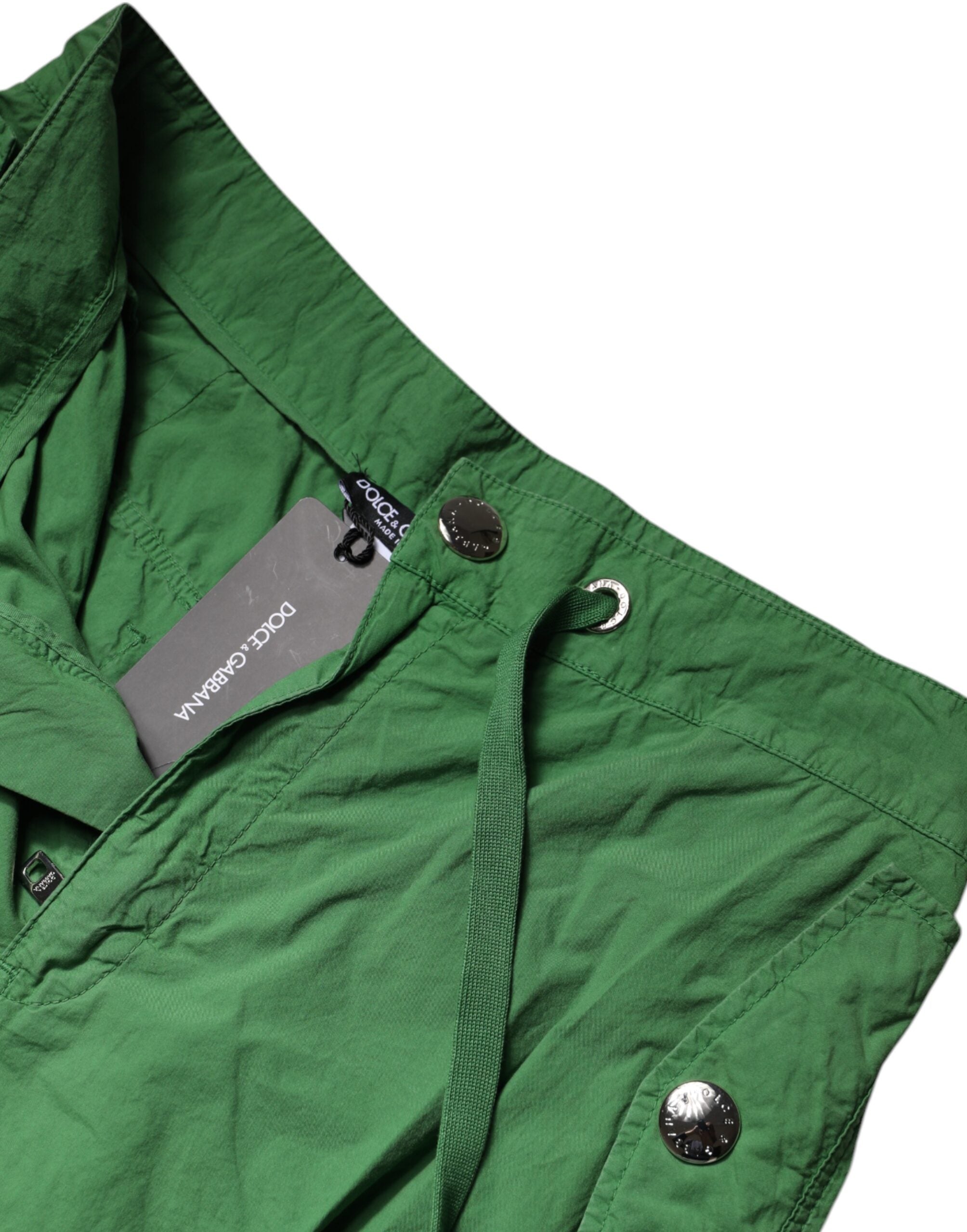 Green Cotton High Waist Cargo Pants - ventzia