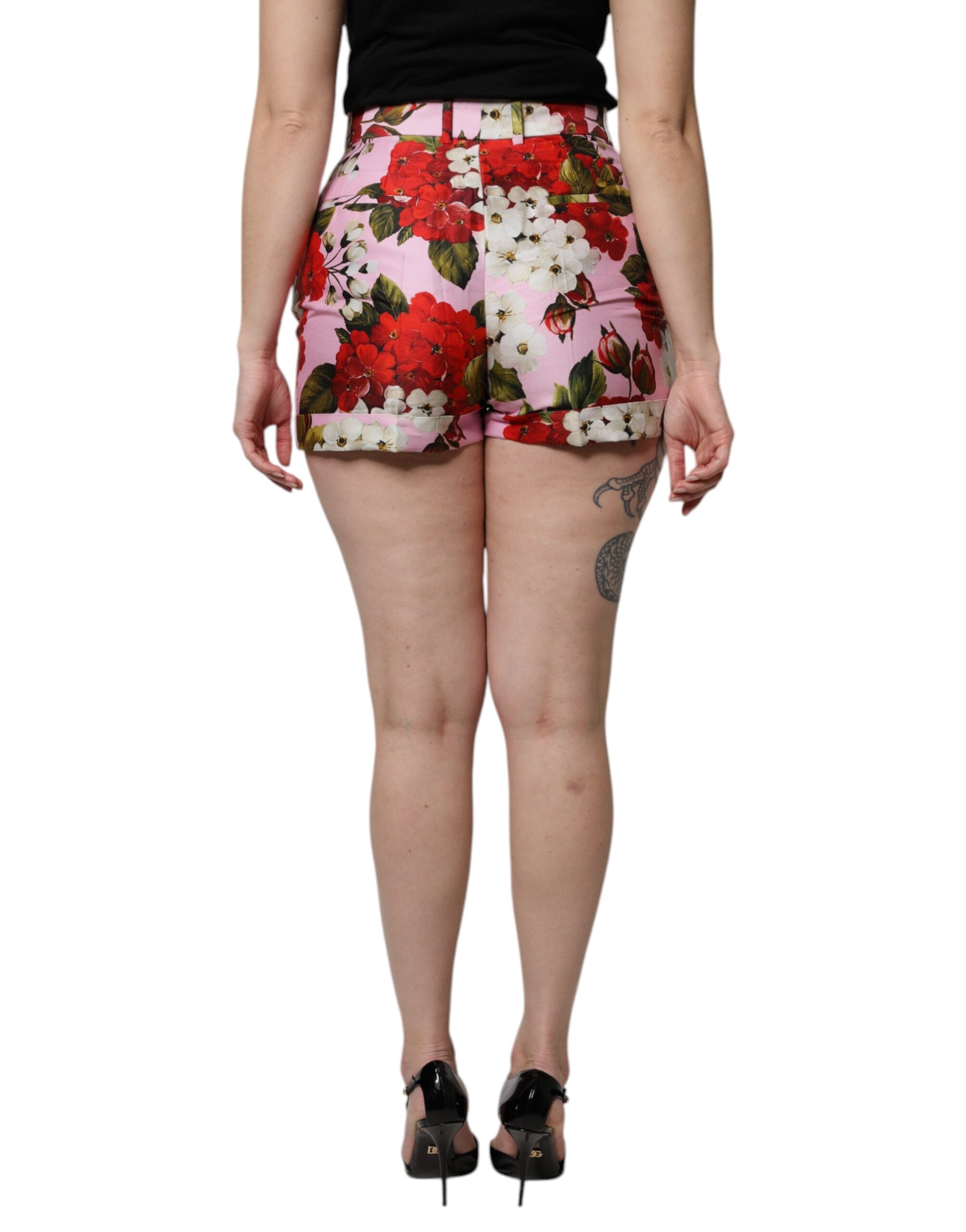 Pink Floral Print High Waist Hotpants Short - ventzia