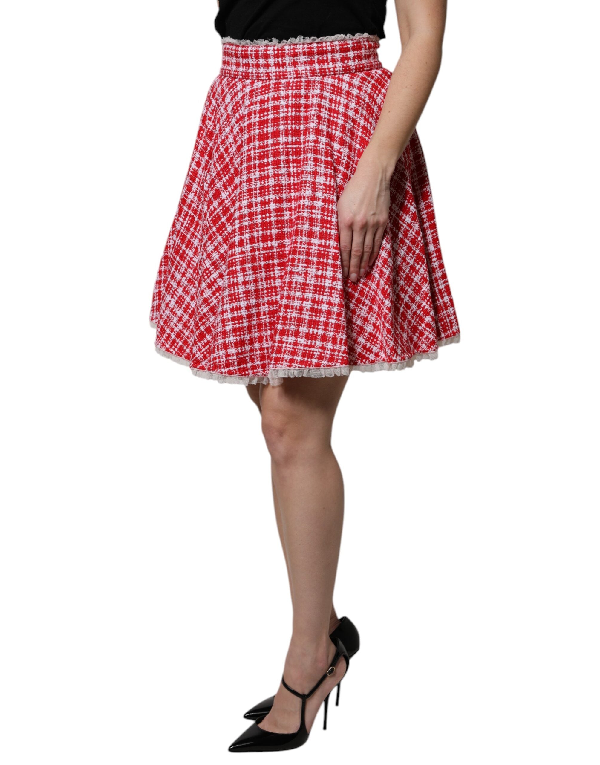 Red White High Waist A-line Above Knee Skirt - ventzia