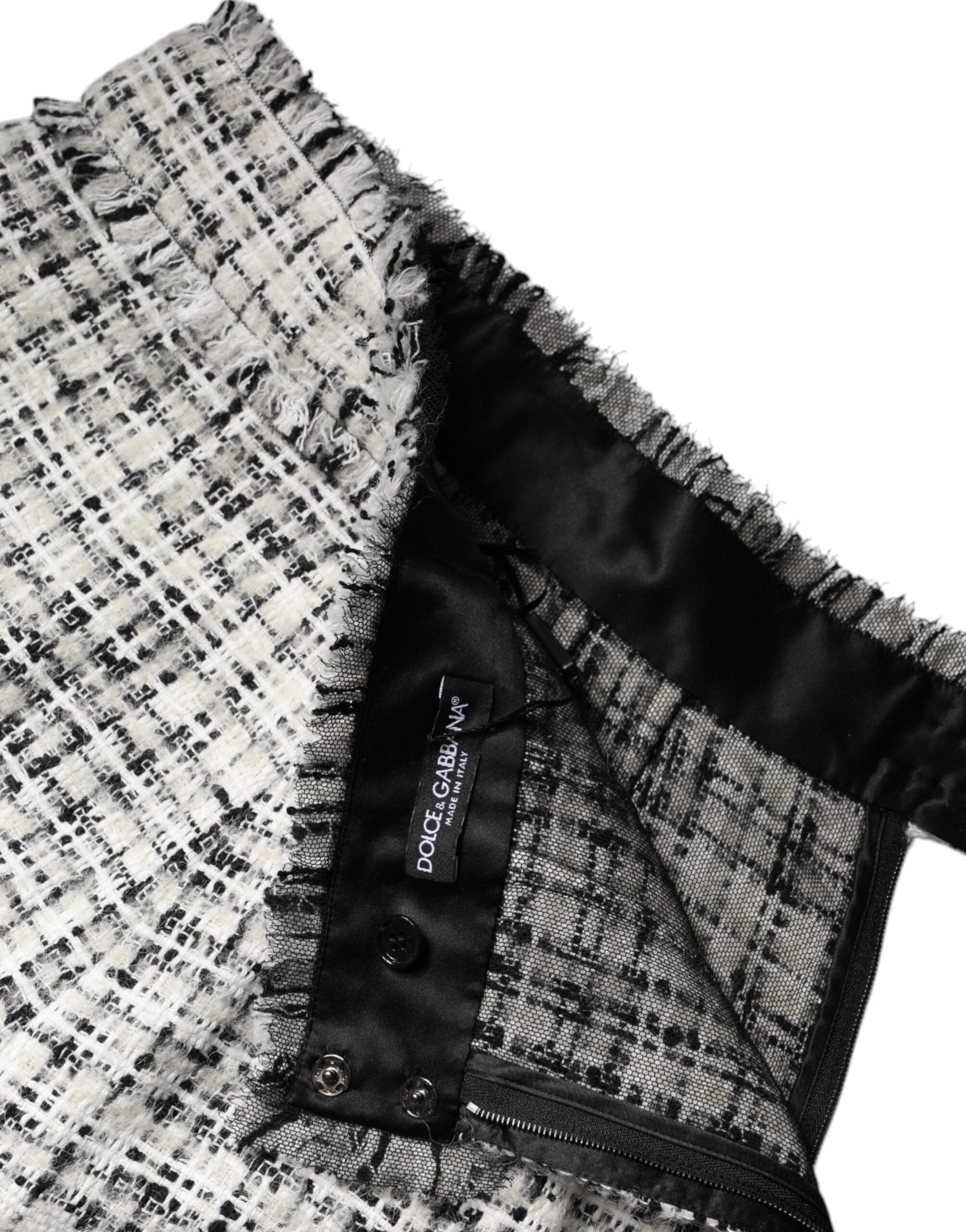 White Black High Waist Tartan Tweed Mini Skirt - ventzia