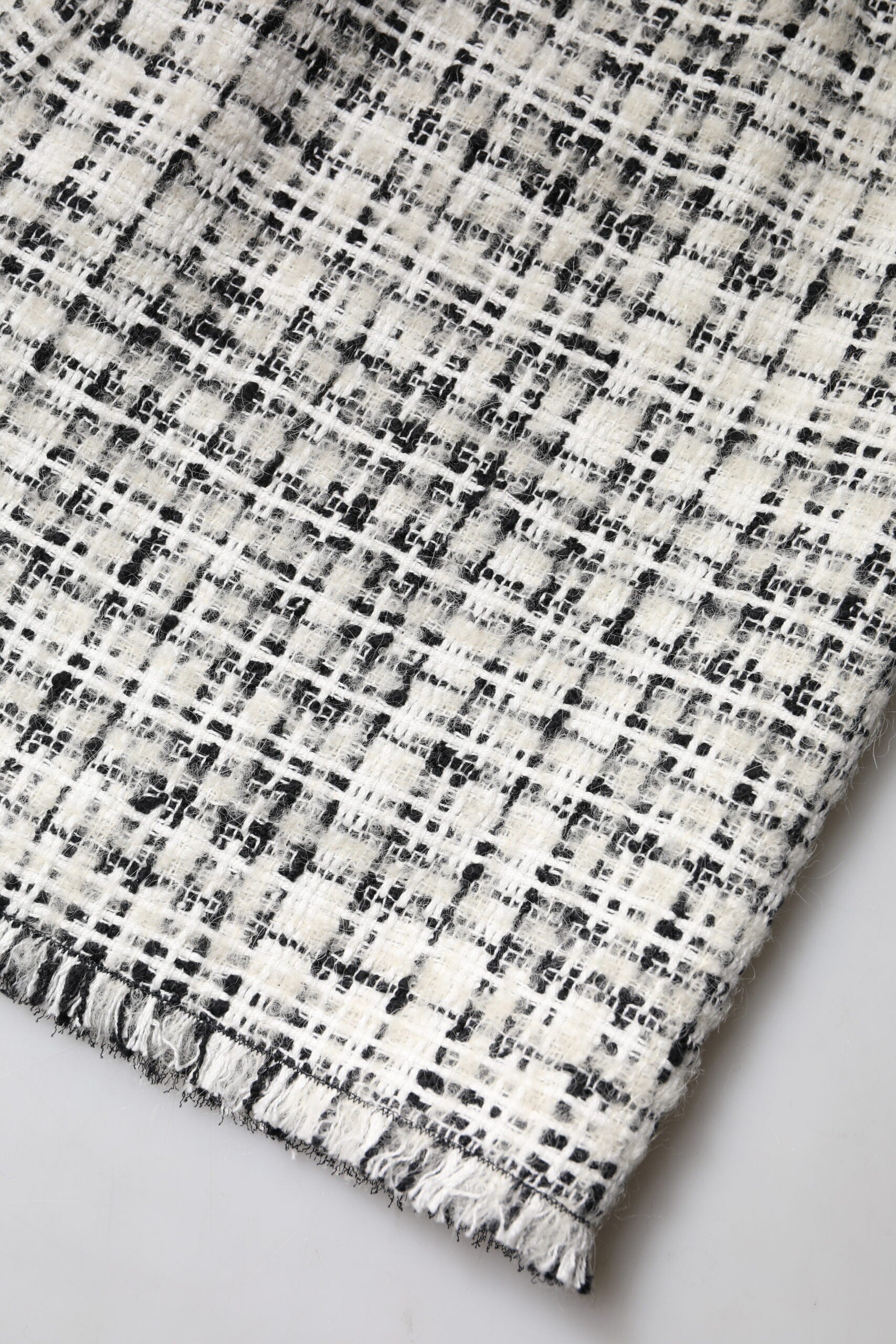 White Black High Waist Tartan Tweed Mini Skirt - ventzia
