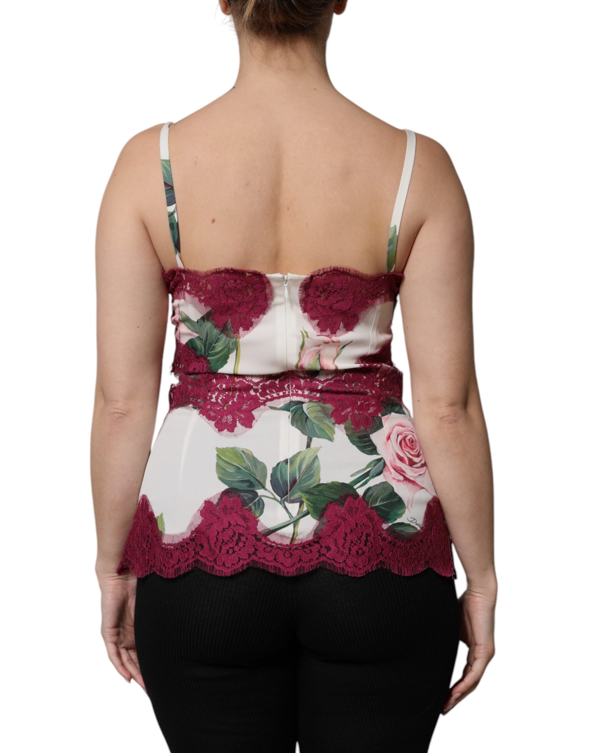 White Rose Print Satin Lace Tank Top Lingerie - ventzia