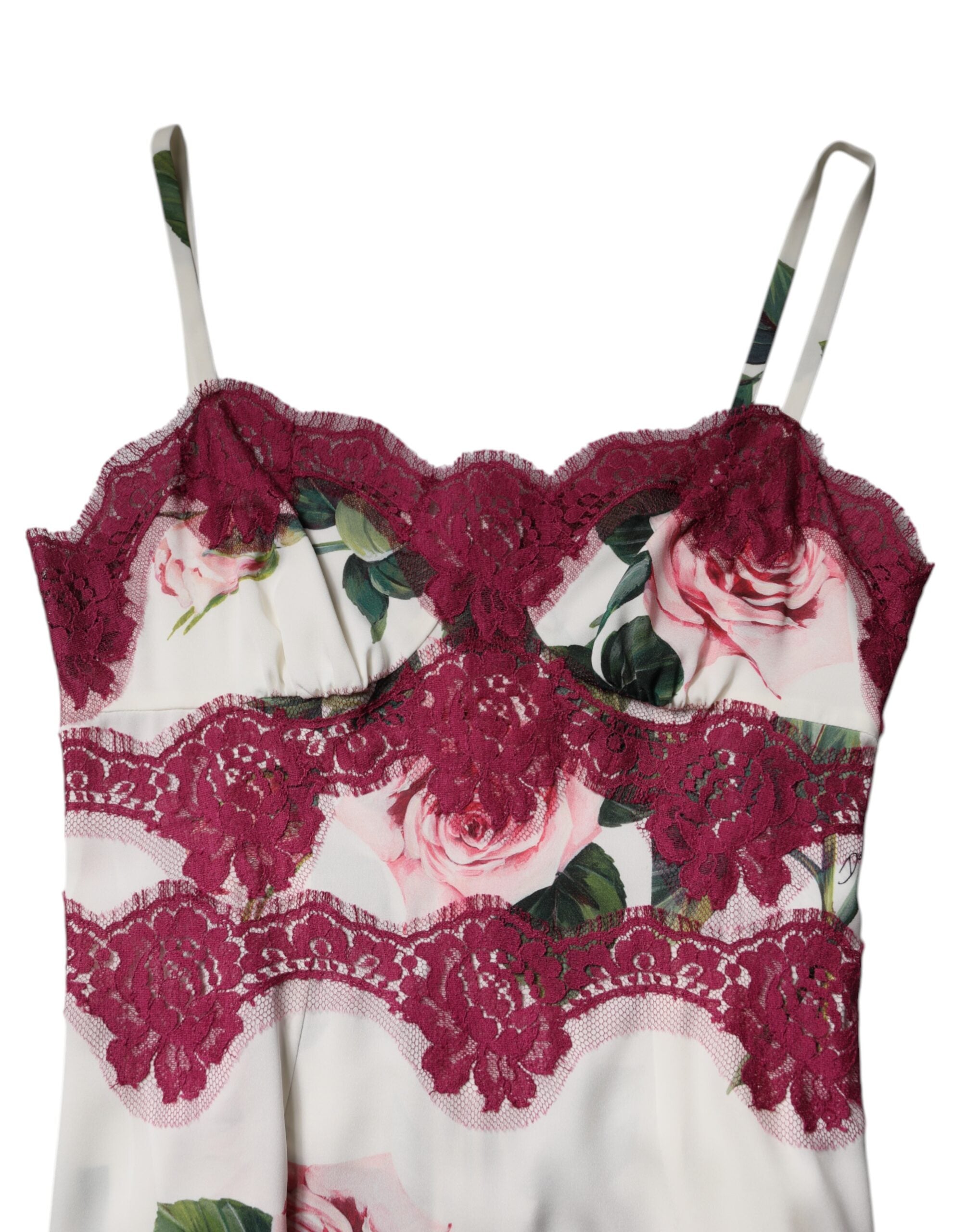 White Rose Print Satin Lace Tank Top Lingerie - ventzia