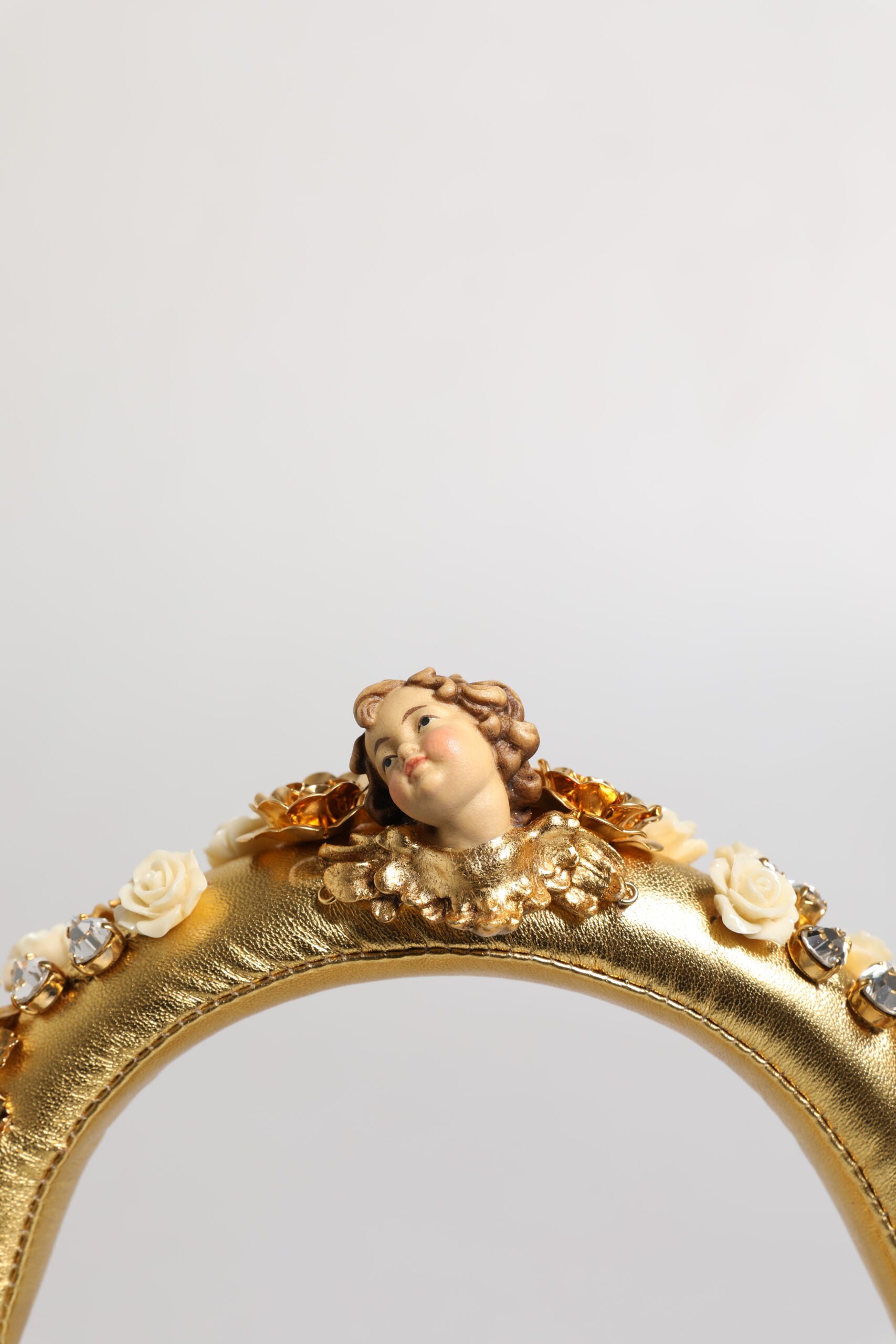 Gold Leather Floral Crystal Angel Headset Headphones - ventzia