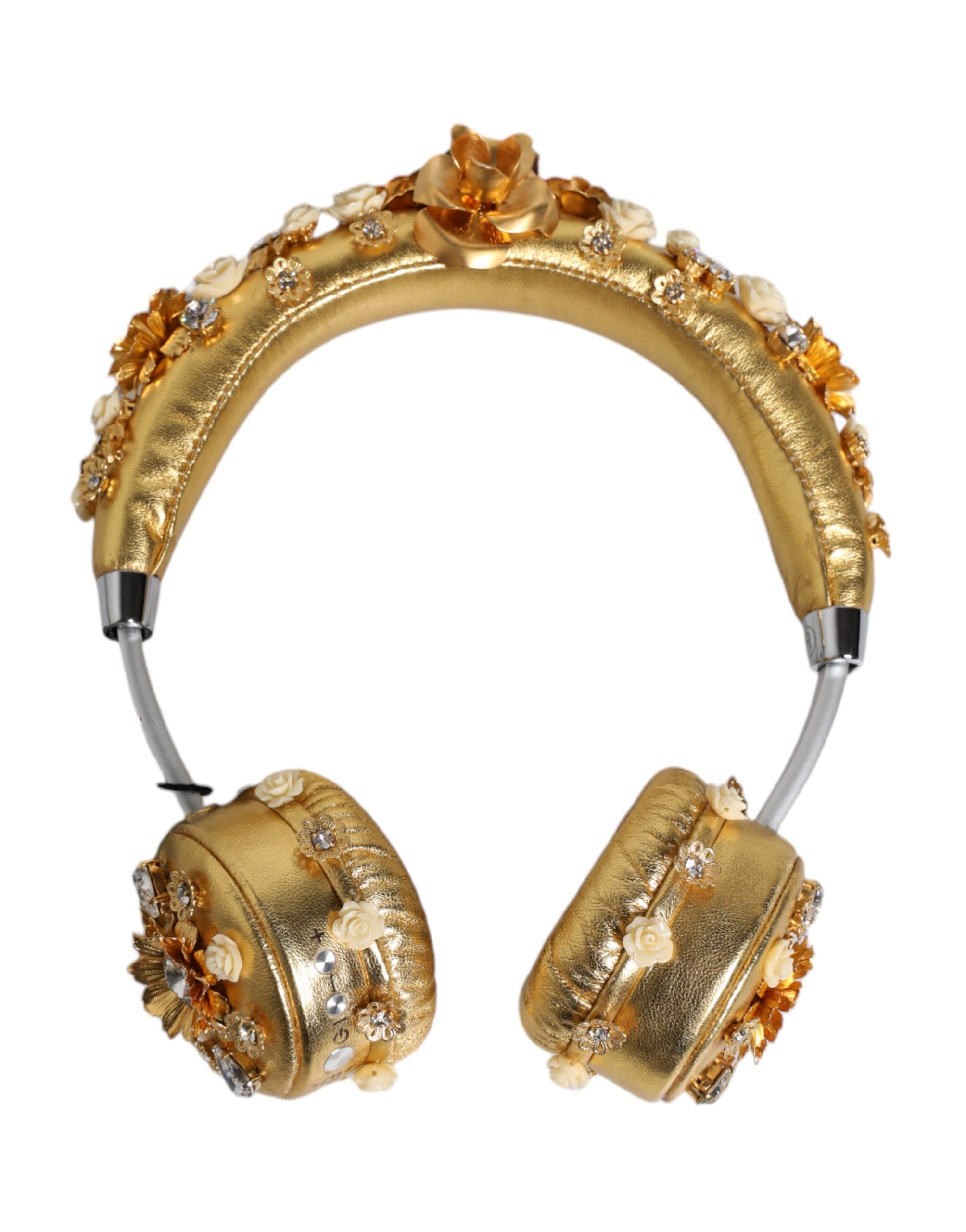 Gold Leather Floral Crystal Angel Headset Headphones - ventzia