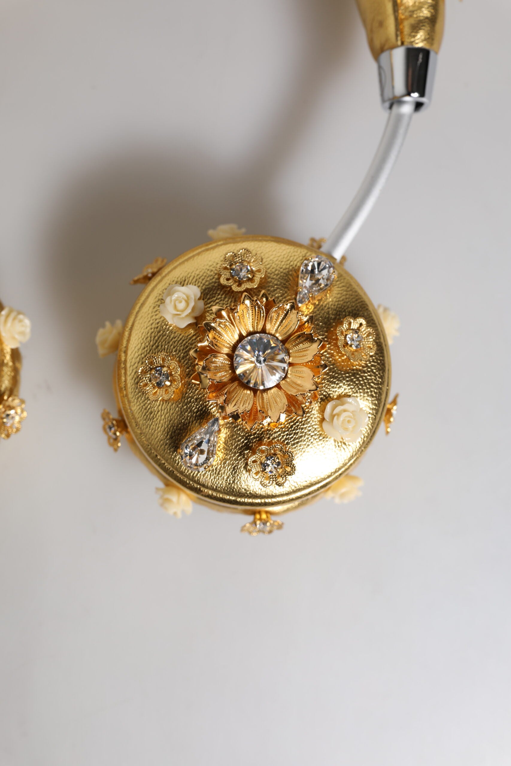 Gold Leather Floral Crystal Angel Headset Headphones - ventzia