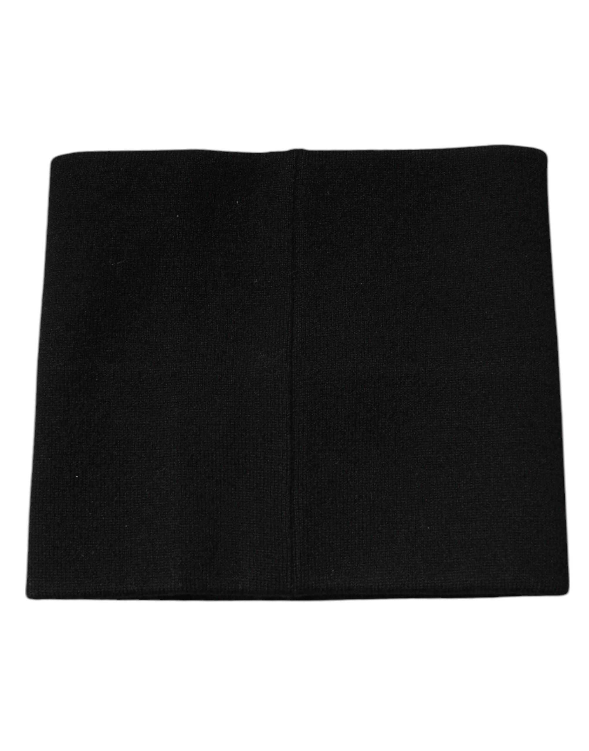 Black Cashmere Knitted Square Handkerchief Scarf - ventzia