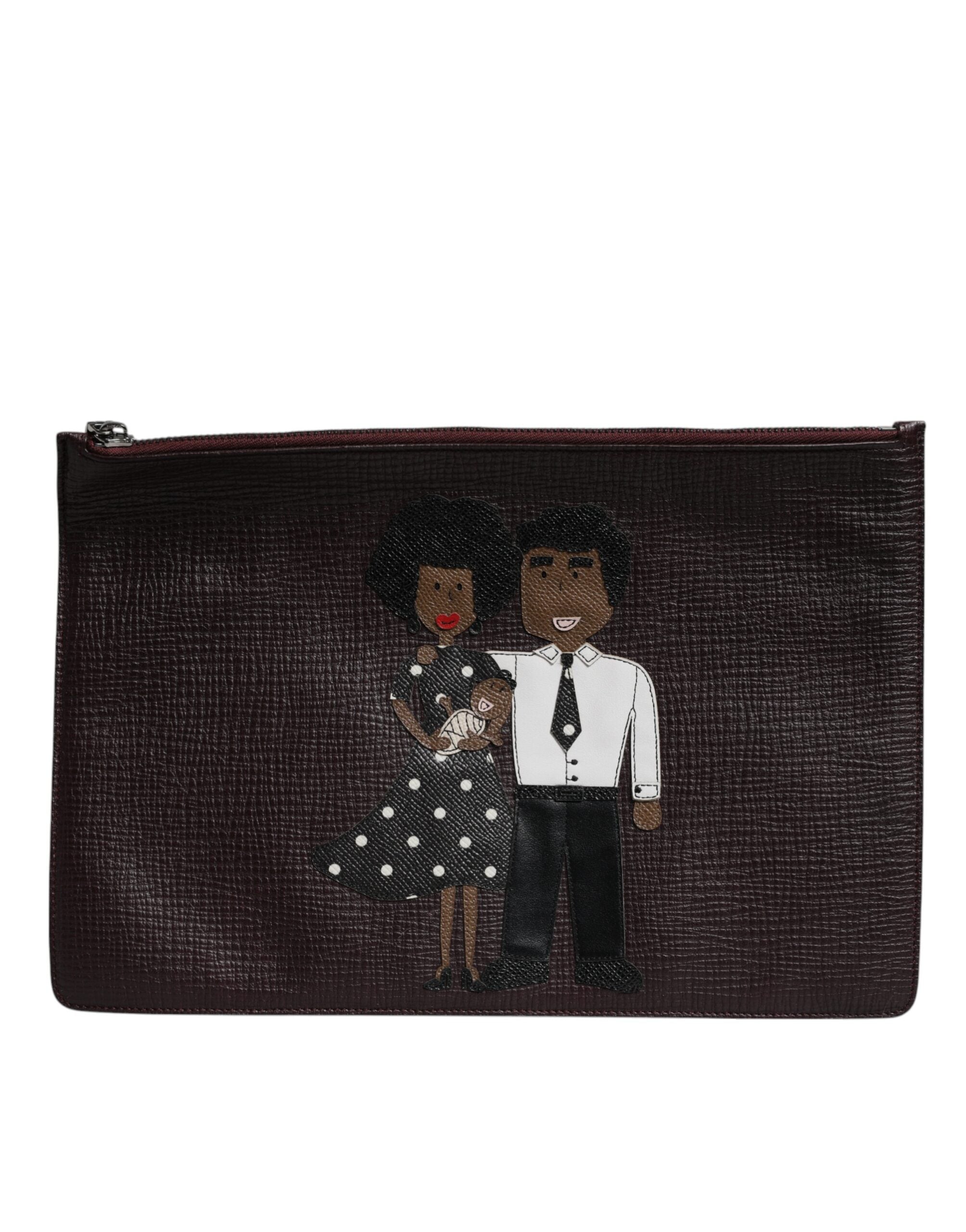 Brown Leather #DGFAMILY Embellished Men Clutch Pouch Bag - ventzia