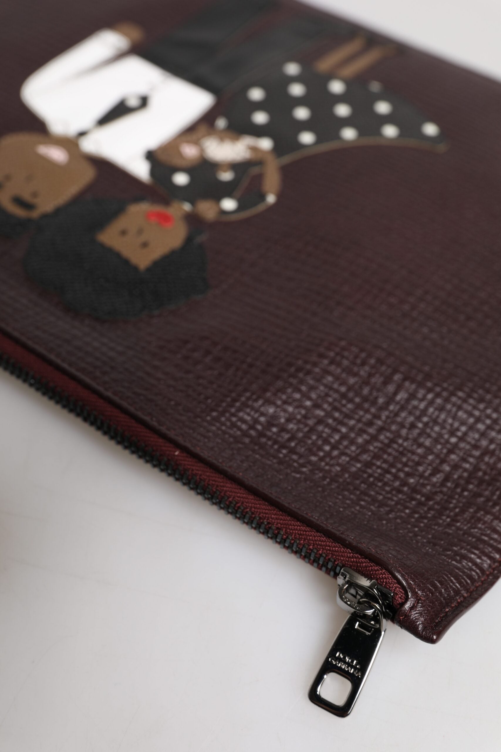 Brown Leather #DGFAMILY Embellished Men Clutch Pouch Bag - ventzia