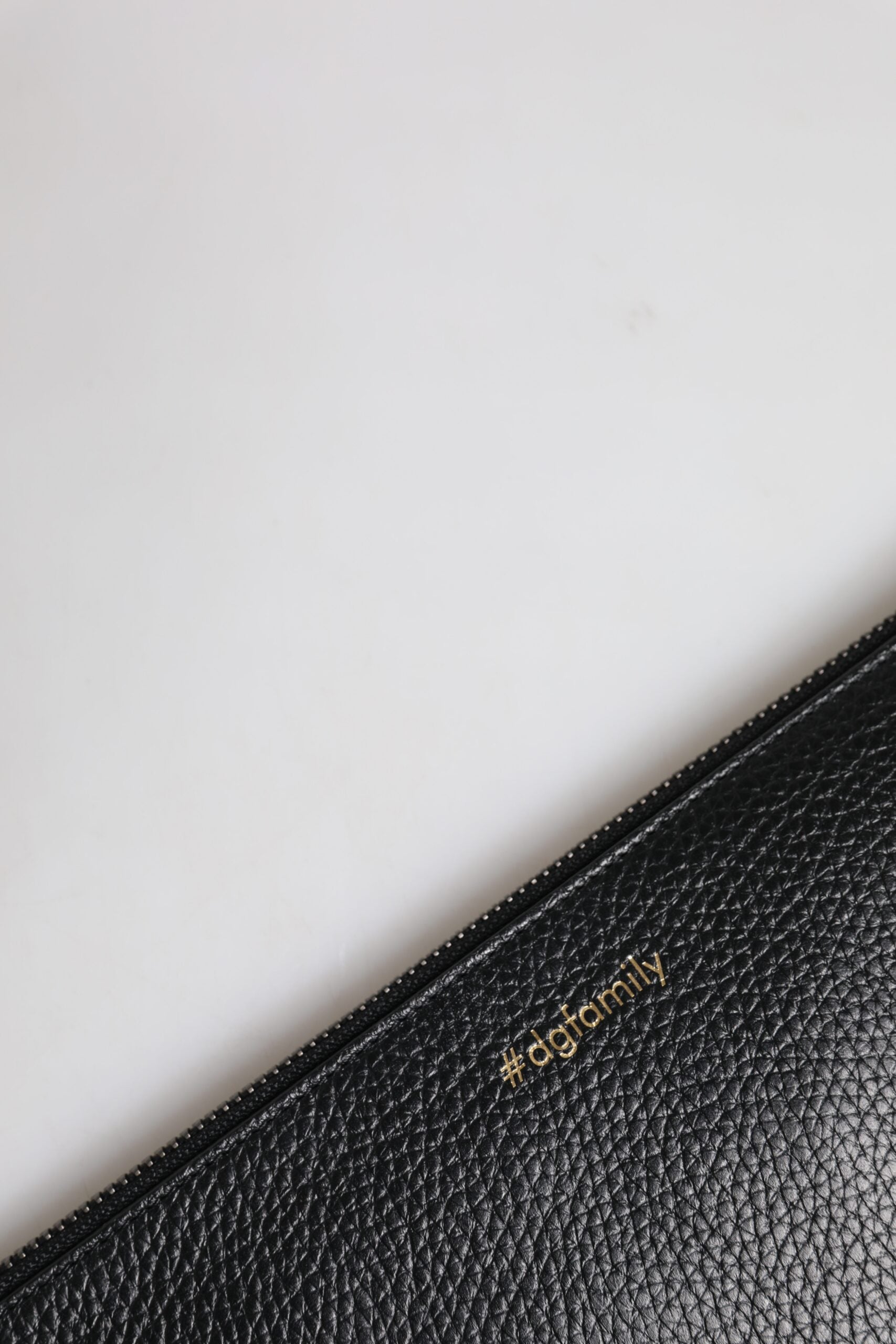 Black Leather #DGFAMILY Embellished Men Zip Pouch Bag - ventzia