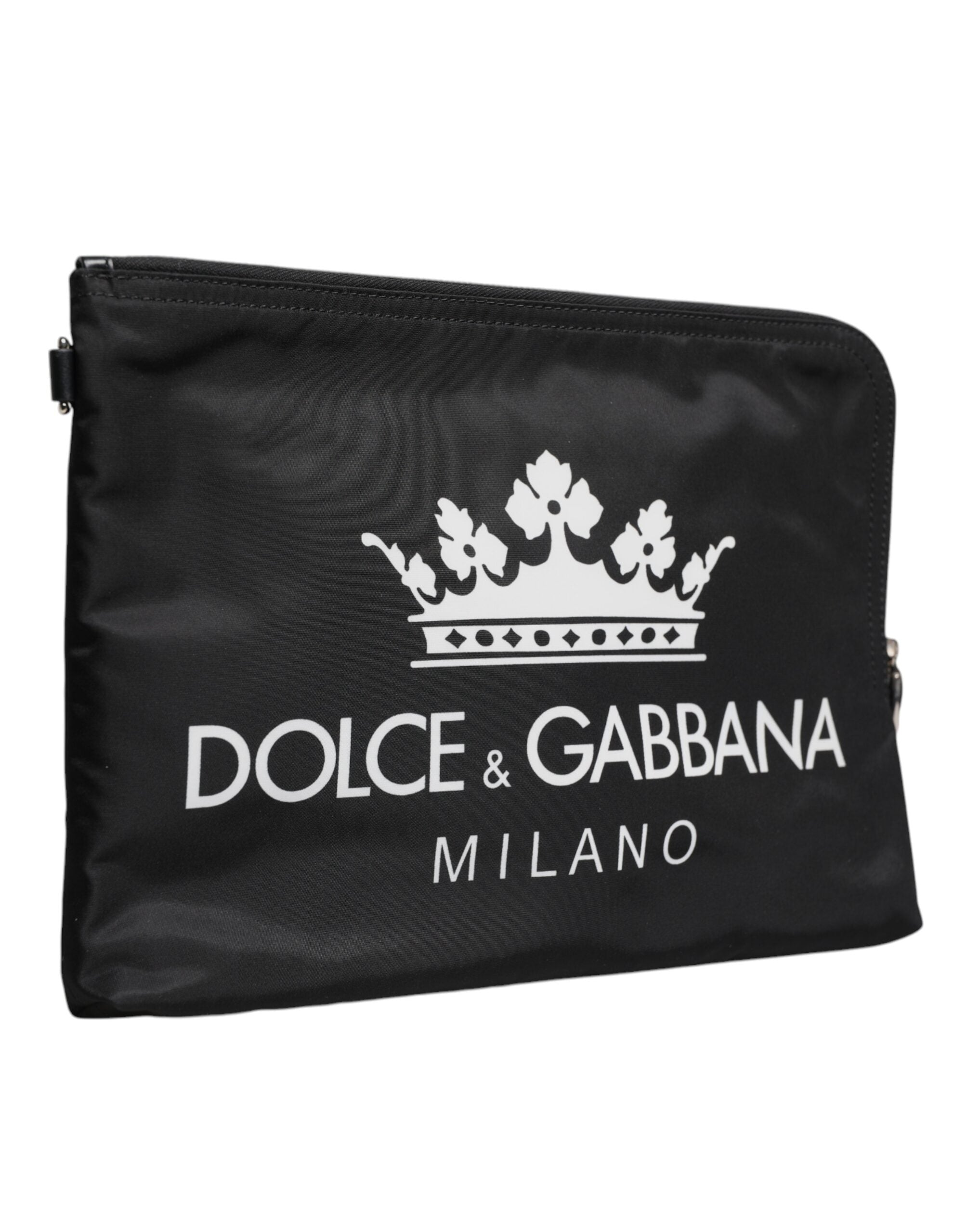 Black DG Milano Print Nylon Pouch Clutch Bag - ventzia