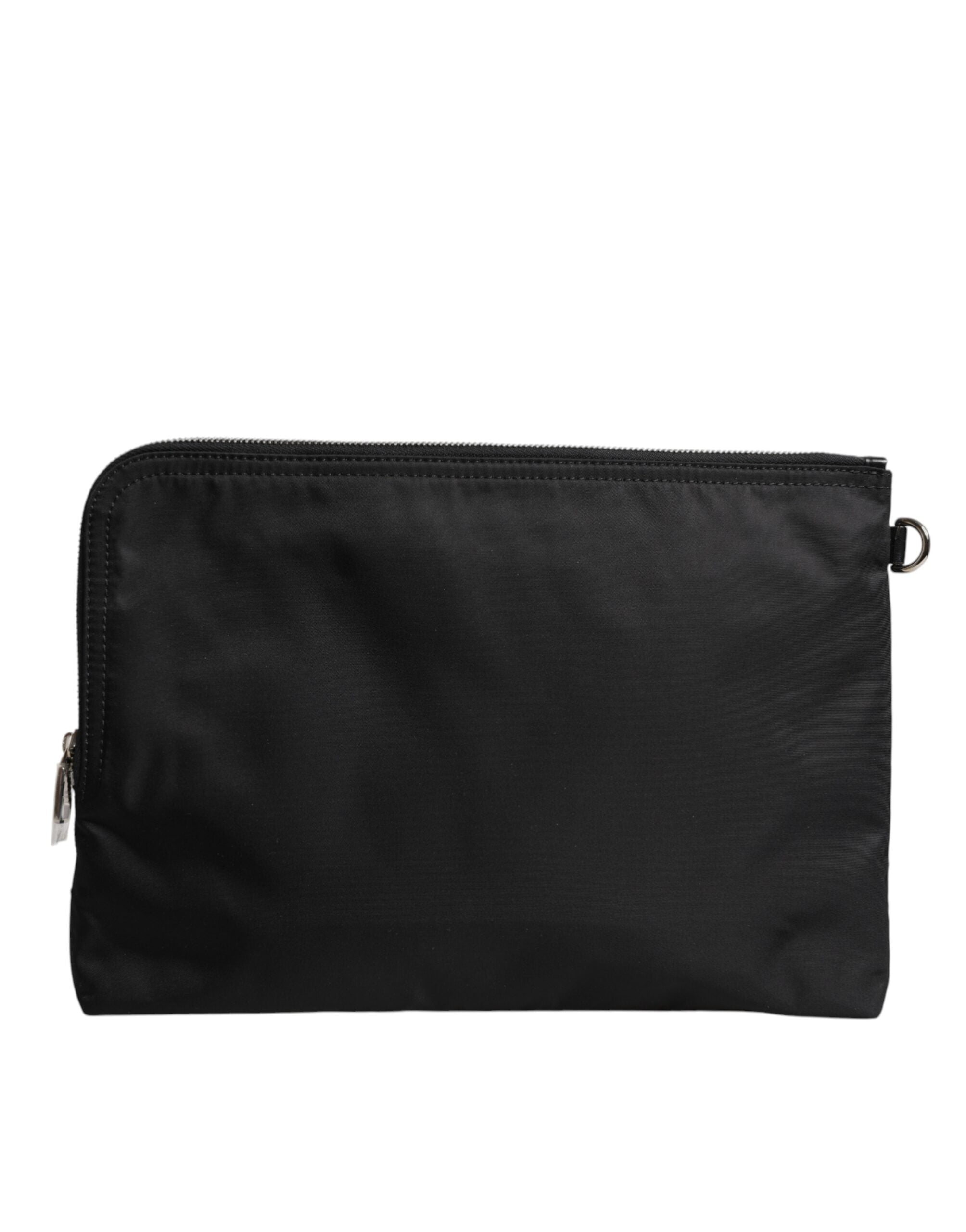Black DG Milano Print Nylon Pouch Clutch Bag - ventzia