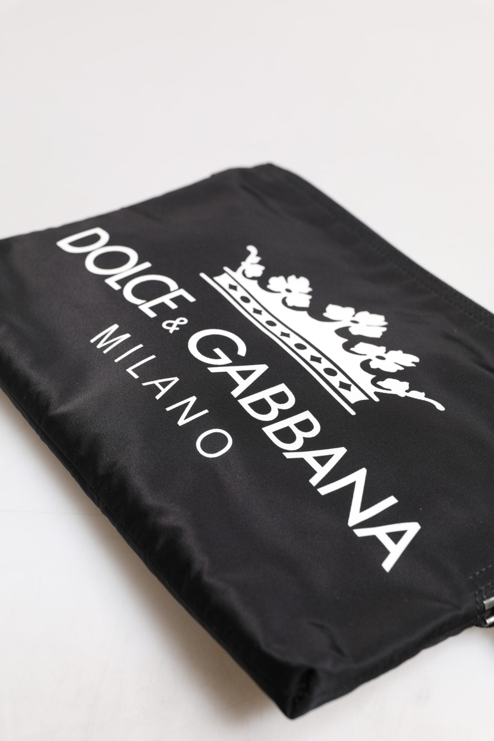 Black DG Milano Print Nylon Pouch Clutch Bag - ventzia