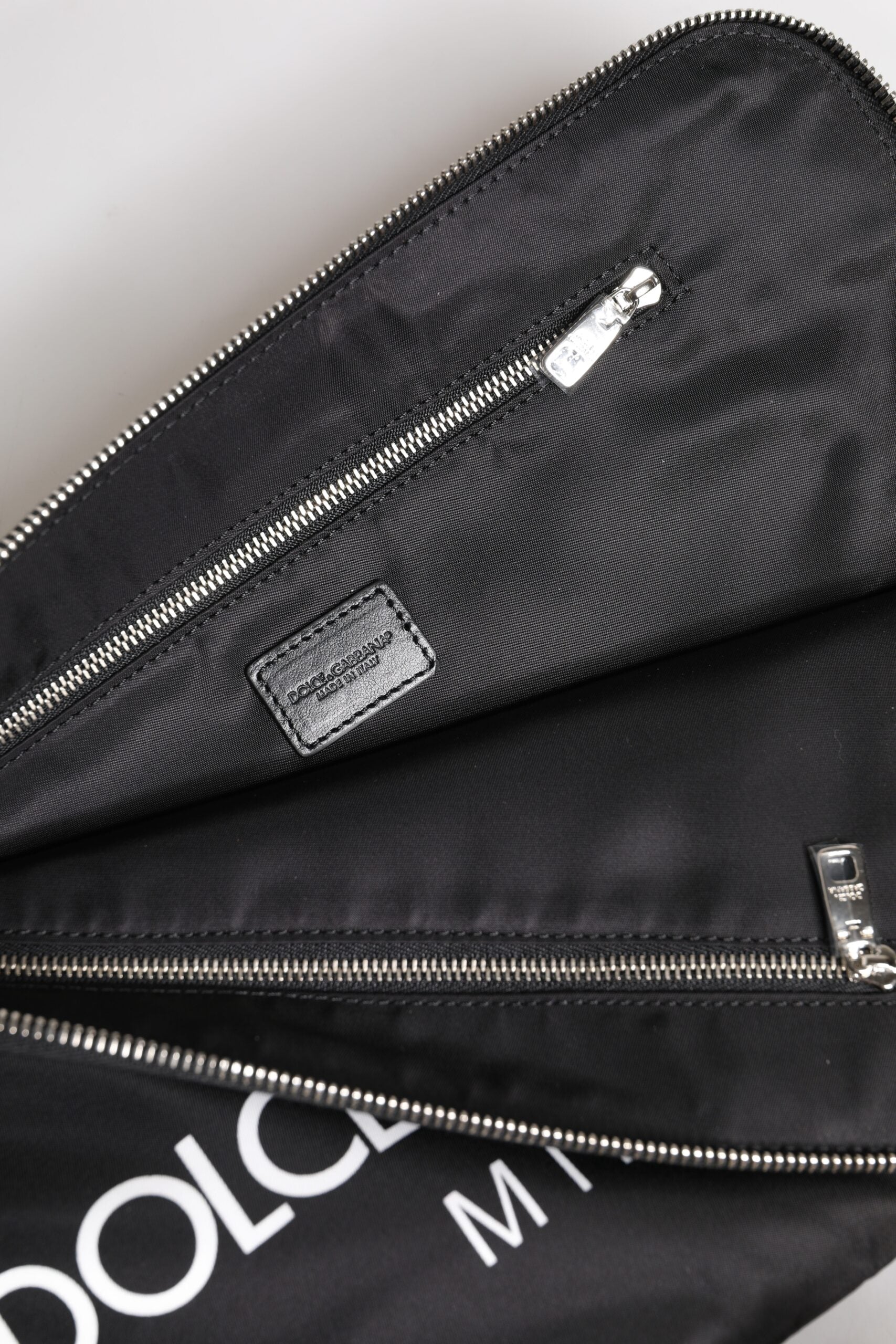 Black DG Milano Print Nylon Pouch Clutch Bag - ventzia