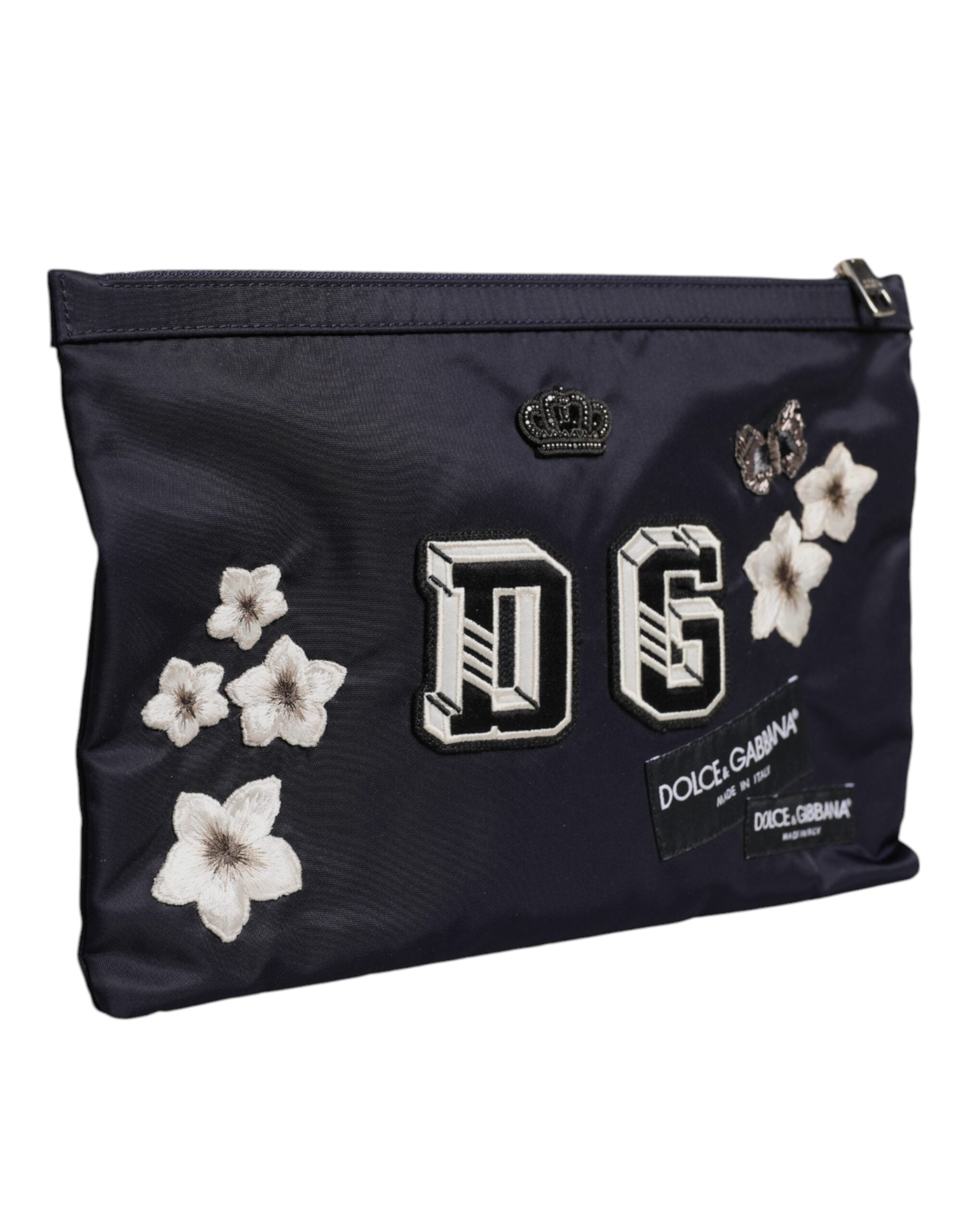 Blue DG Logo Patch Embellished Pouch Clutch Bag - ventzia