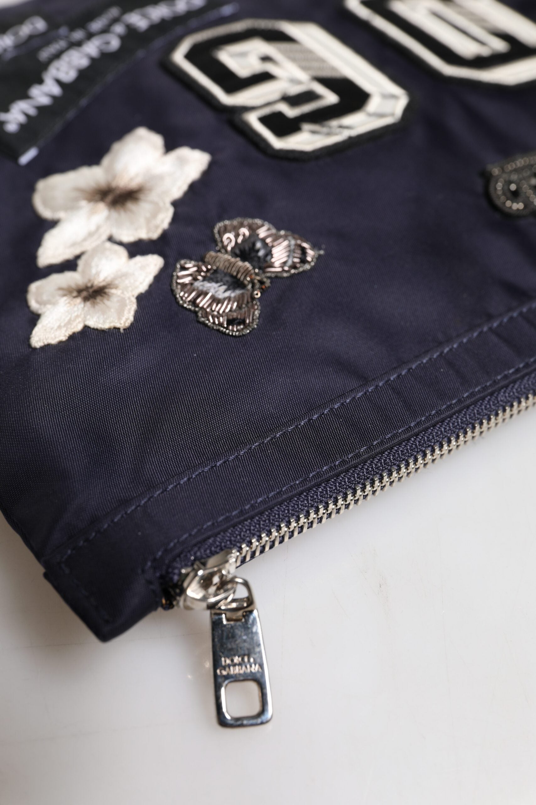 Blue DG Logo Patch Embellished Pouch Clutch Bag - ventzia