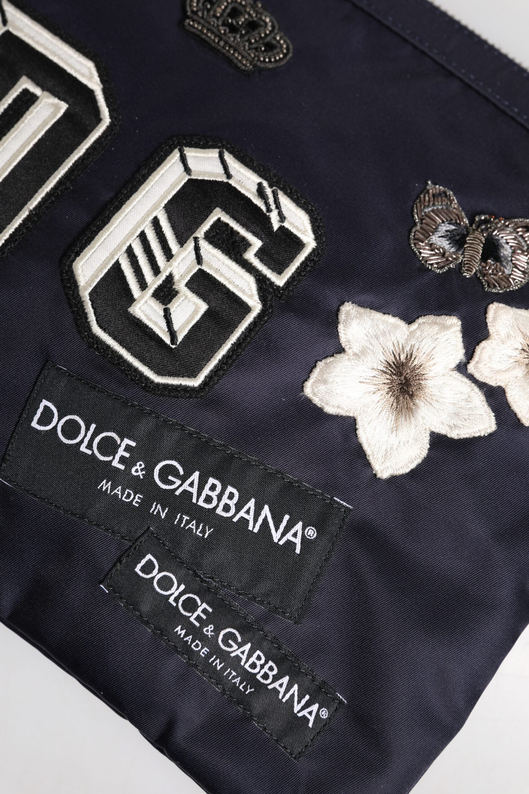 Blue DG Logo Patch Embellished Pouch Clutch Bag - ventzia