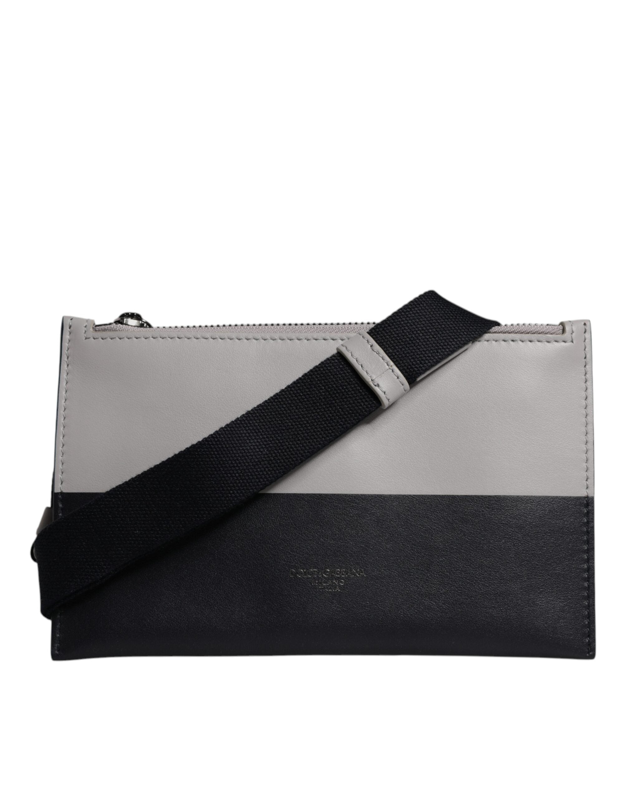 Black White Leather Logo Embossed Crossbody Bag - ventzia